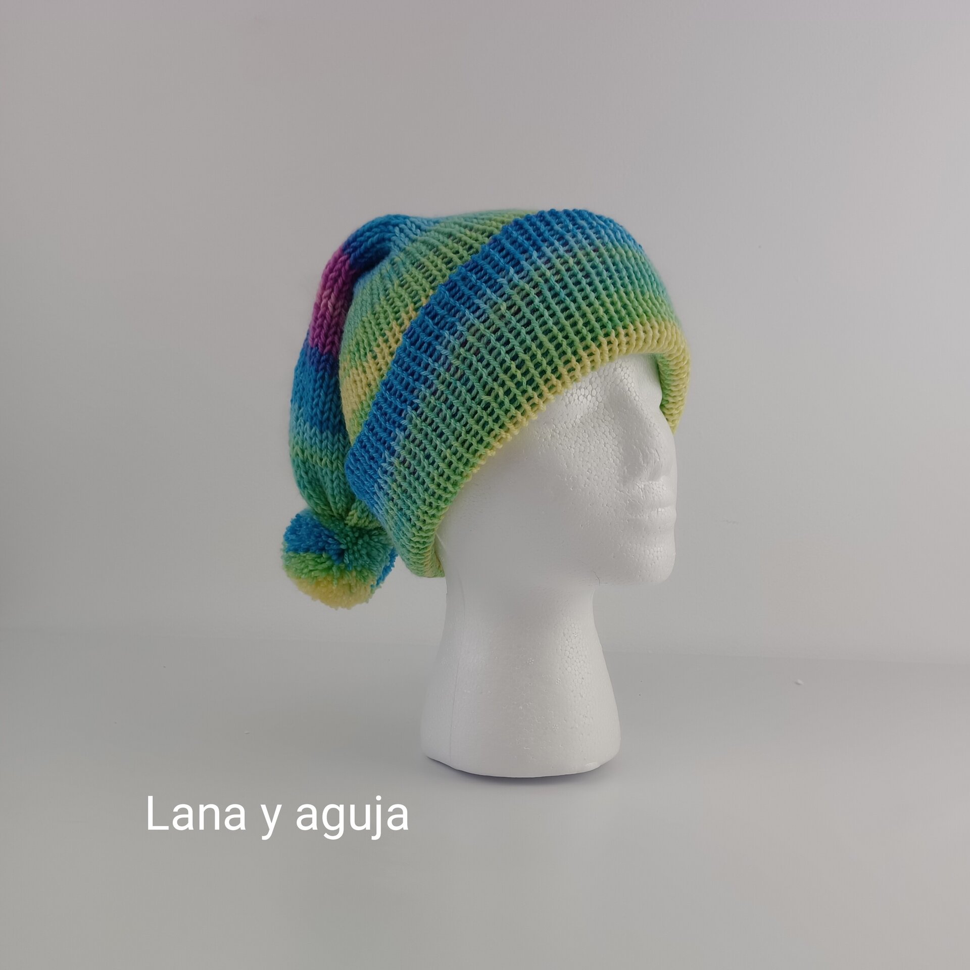 Gorro de lana largo, unisex, pompón, tejido doble. VARIOS COLORES - 4