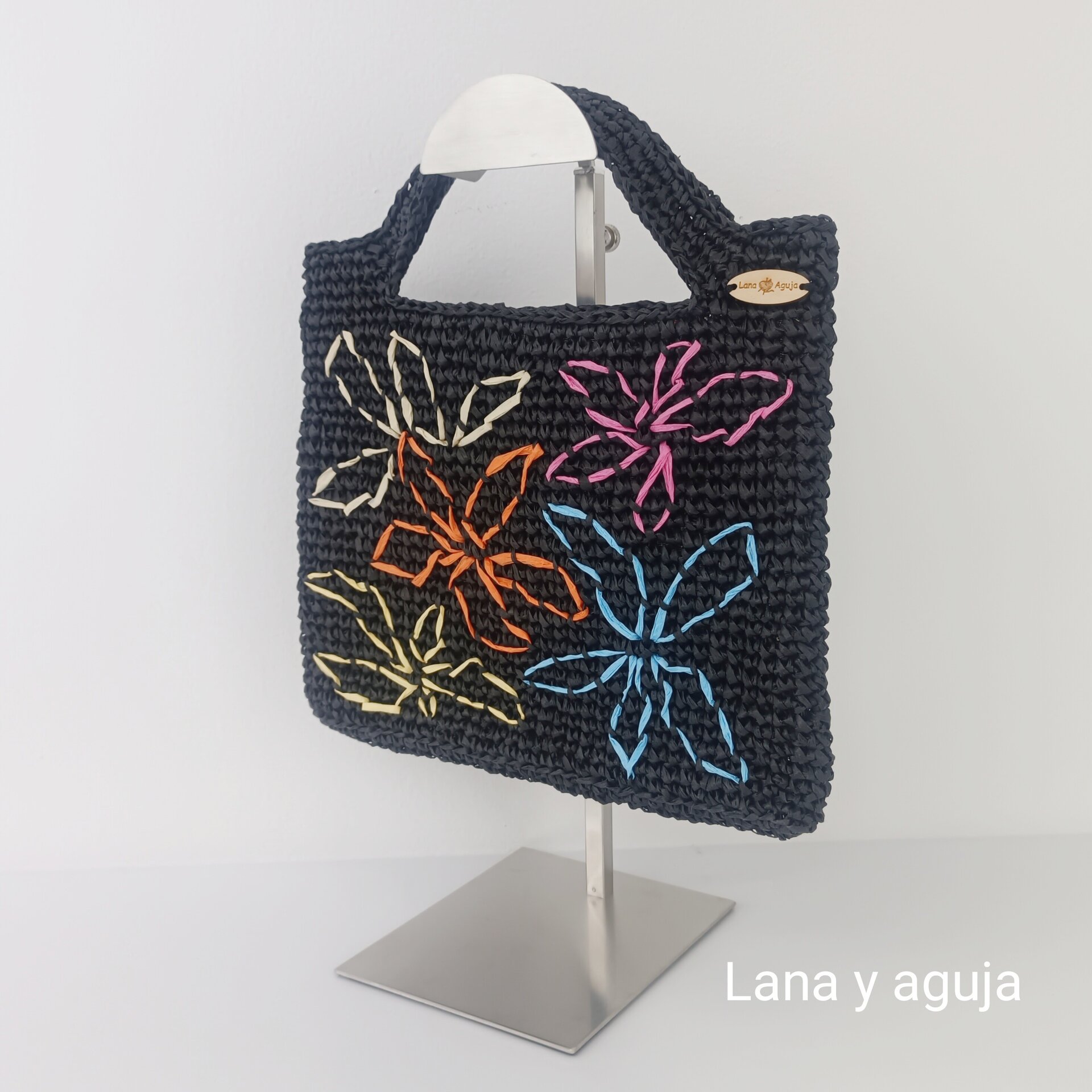 Mini bolso de crochet, rafia, tejido a mano, diseño original, VARIOS COLORES - 8