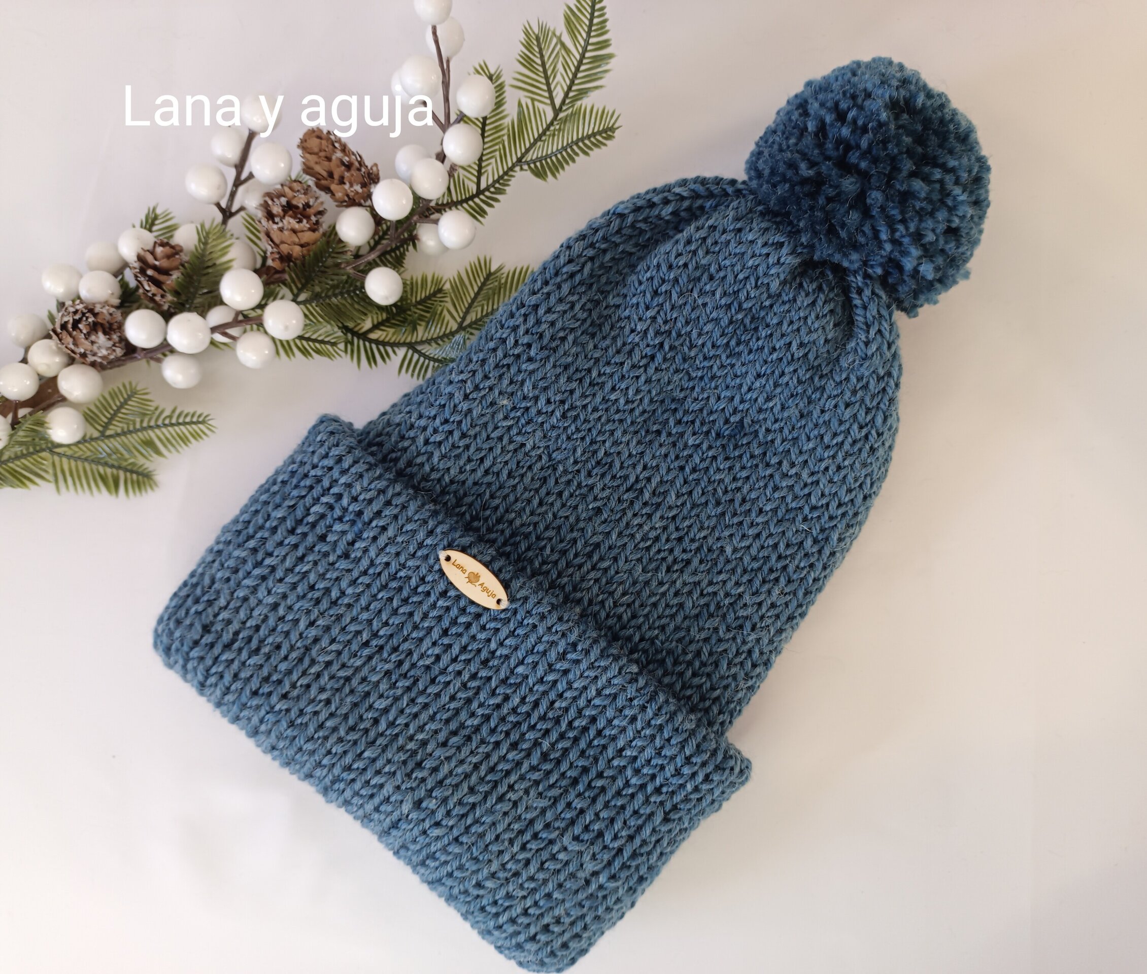 Gorro de lana, tejido a mano, gorro invierno con pompón. - 9