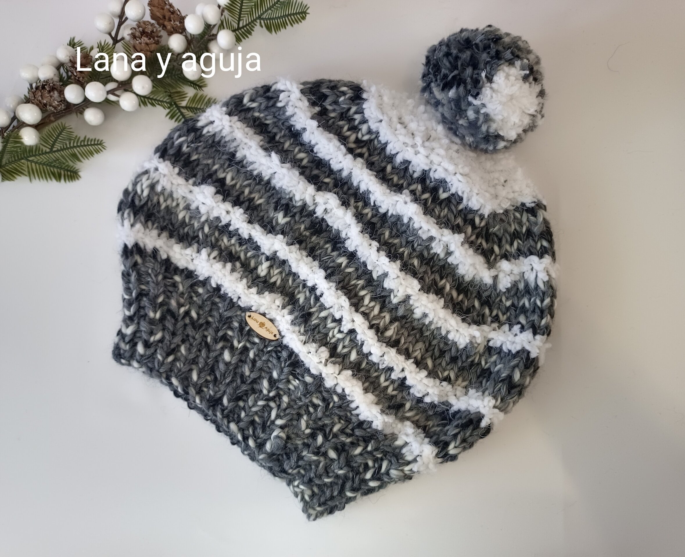 Gorro holgado, boina suelta, tejido a mano. - 6