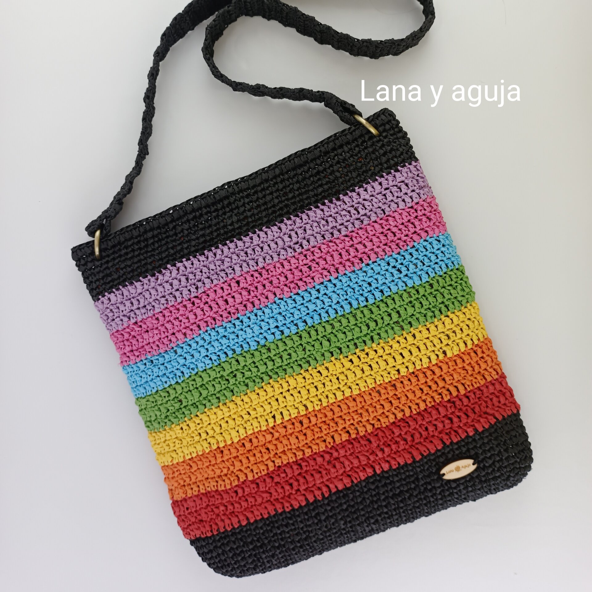 Bolso de crochet, estilo casual, tejido a mano con rafia. - 8