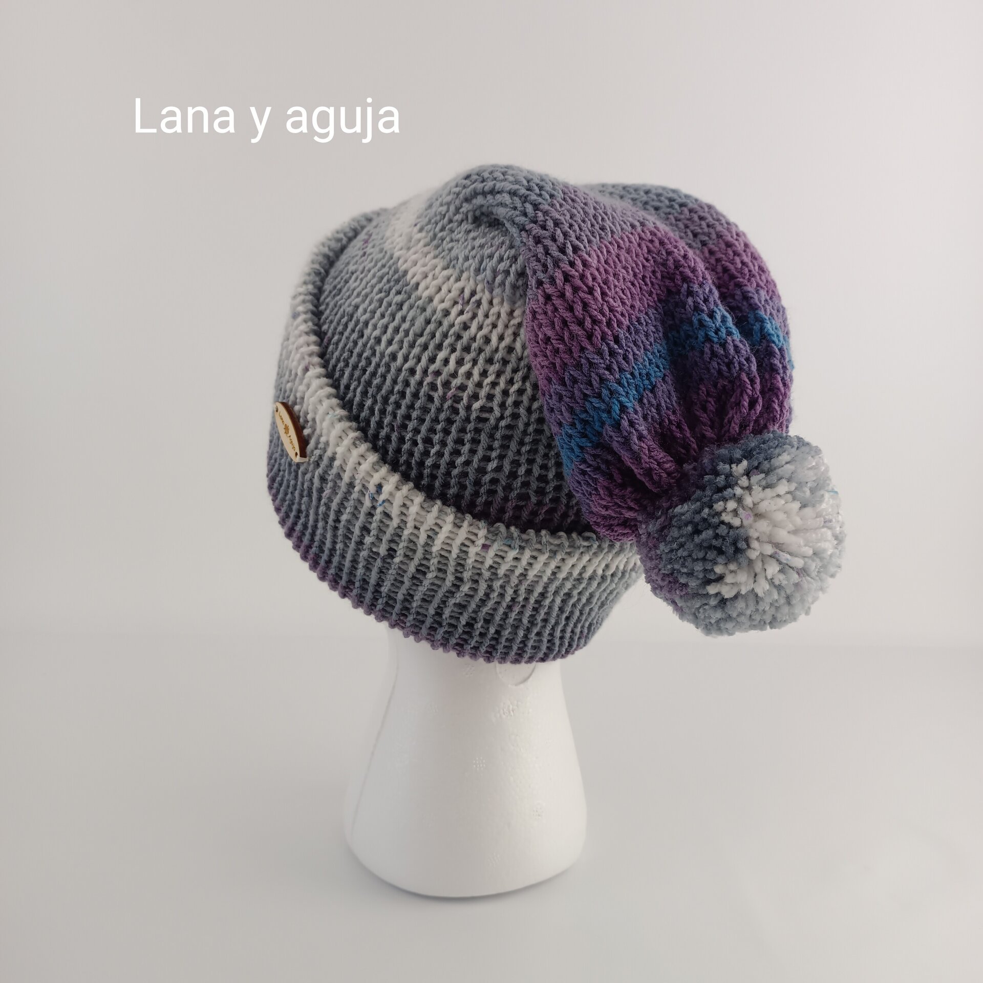 Gorro de lana largo, unisex, pompón, tejido doble. VARIOS COLORES - 7