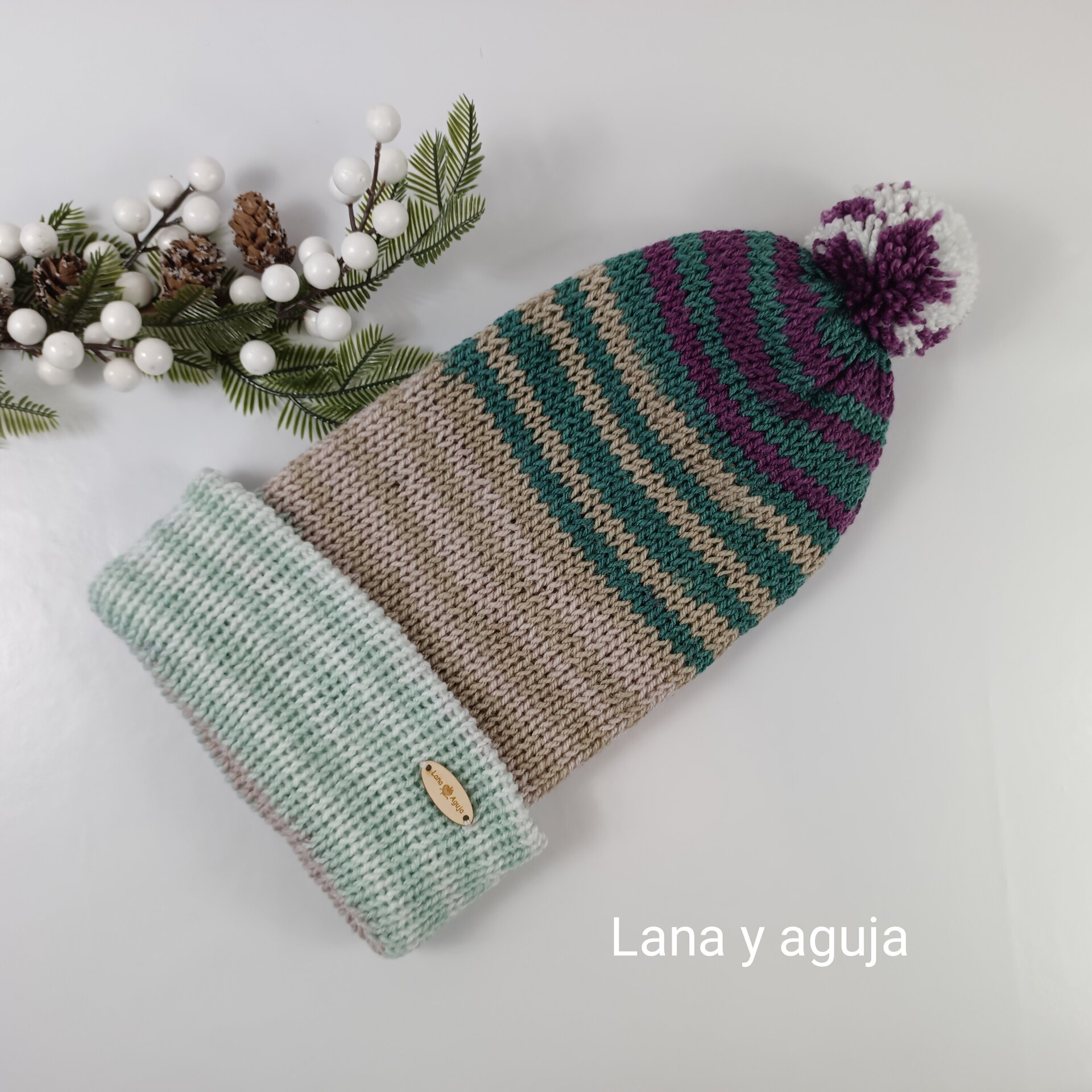 Gorro de lana largo, unisex, pompón, tejido doble. VARIOS COLORES - 5