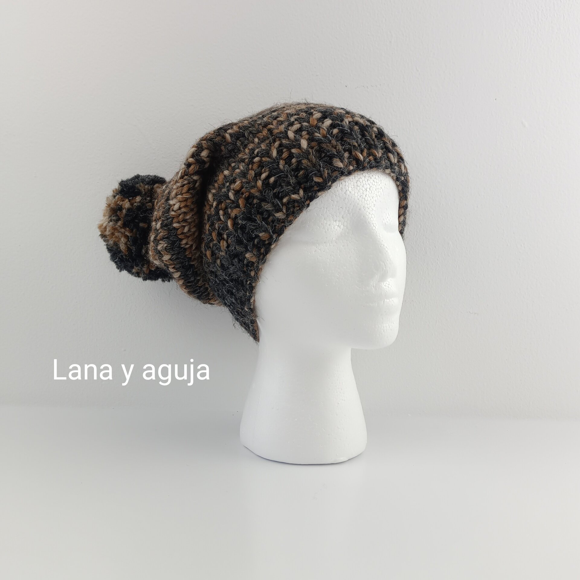 Gorro tejido invierno, gorro de lana largo, gorro slouchy. - 3