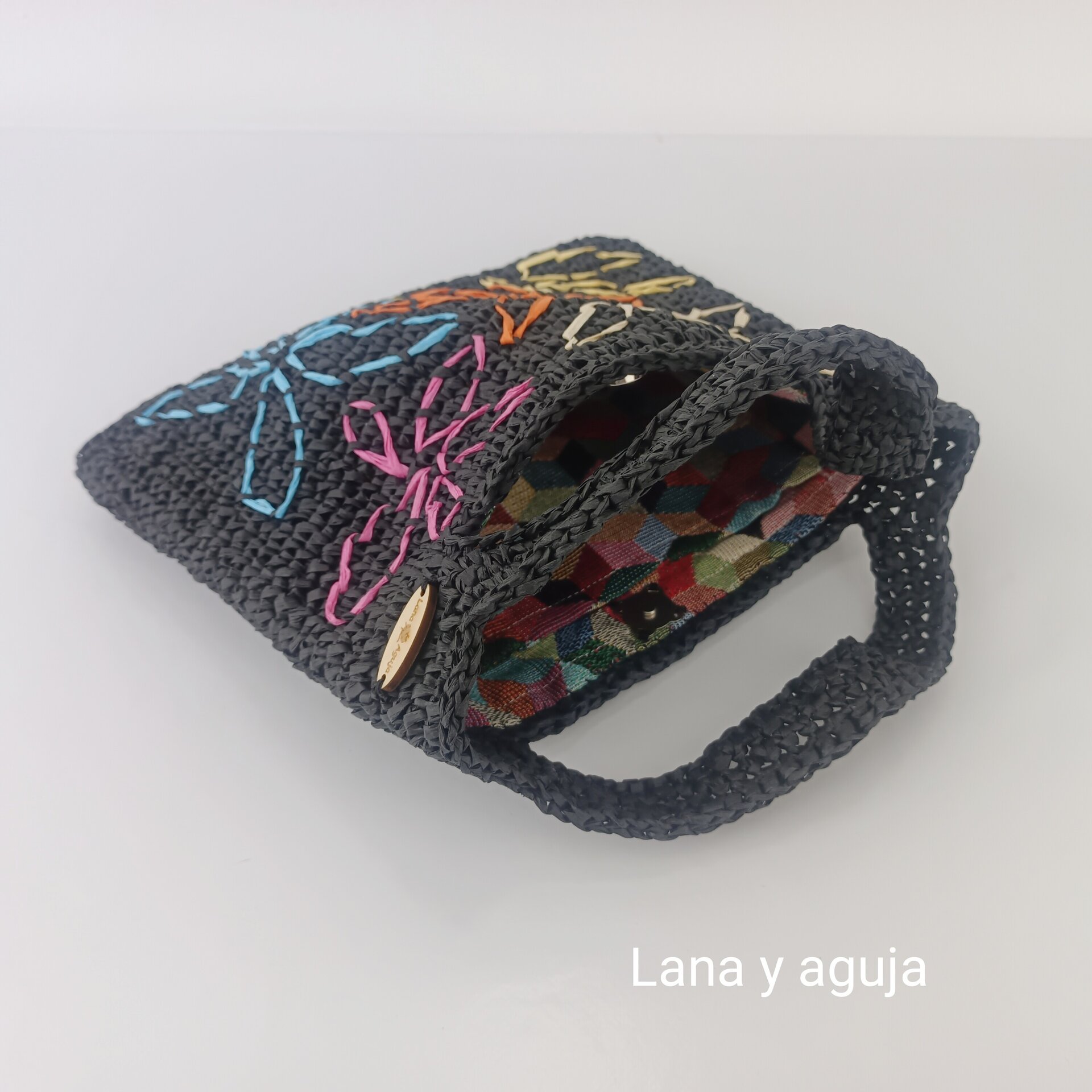 Mini bolso de crochet, rafia, tejido a mano, diseño original, VARIOS COLORES - 9