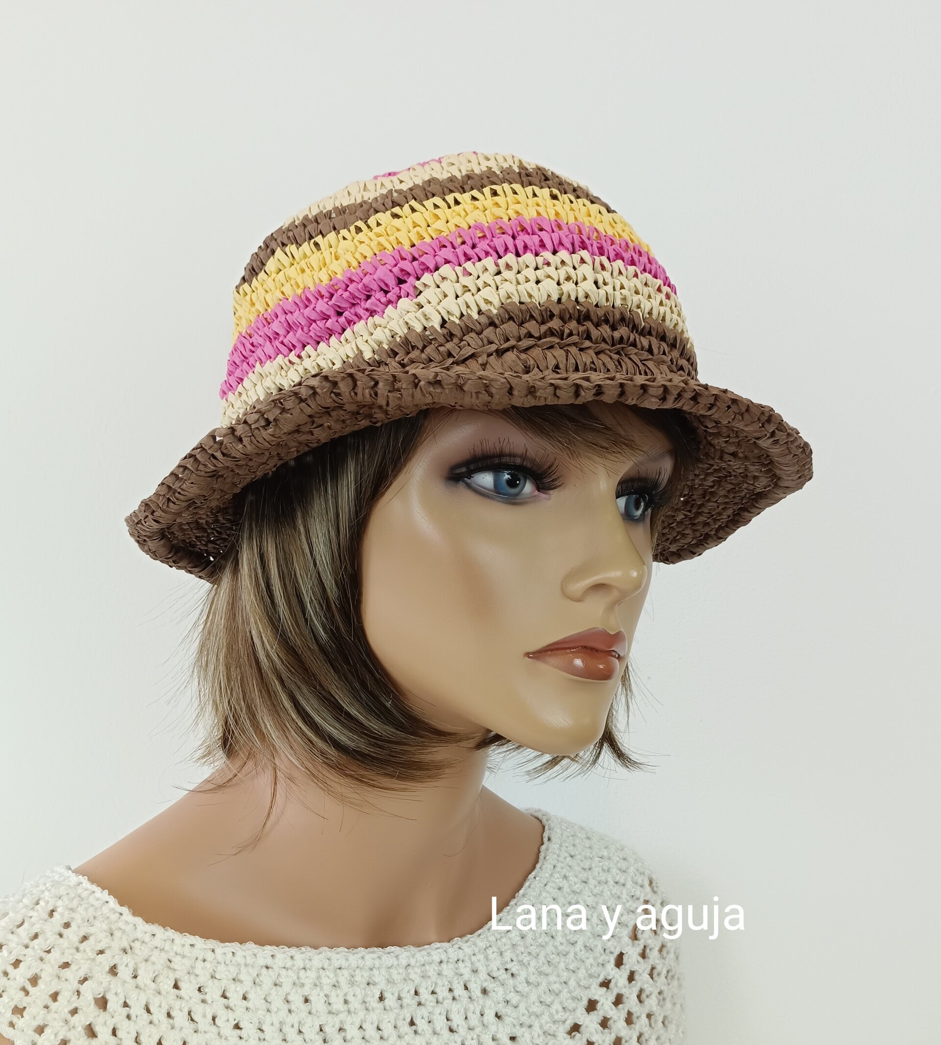 Gorro de rafia, sombrero visera, pamela para verano - 3