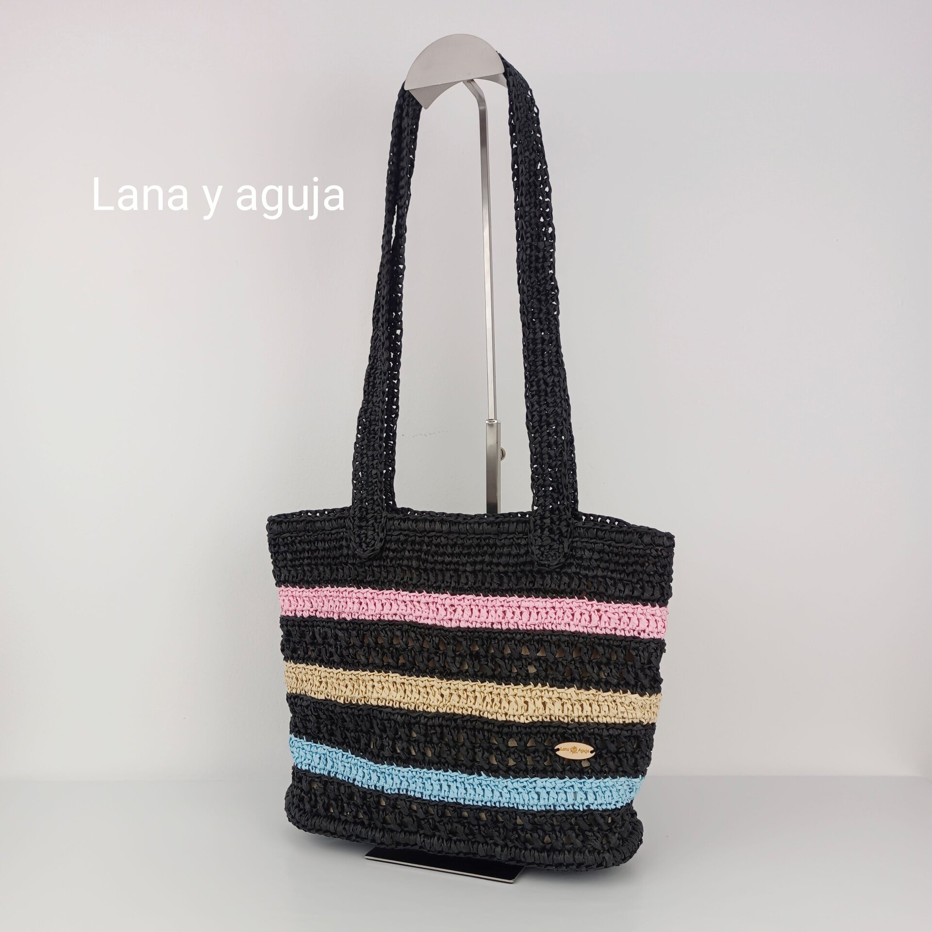 Bolso estilo cesta, Modelo Brisa, tejido con rafia. - 8
