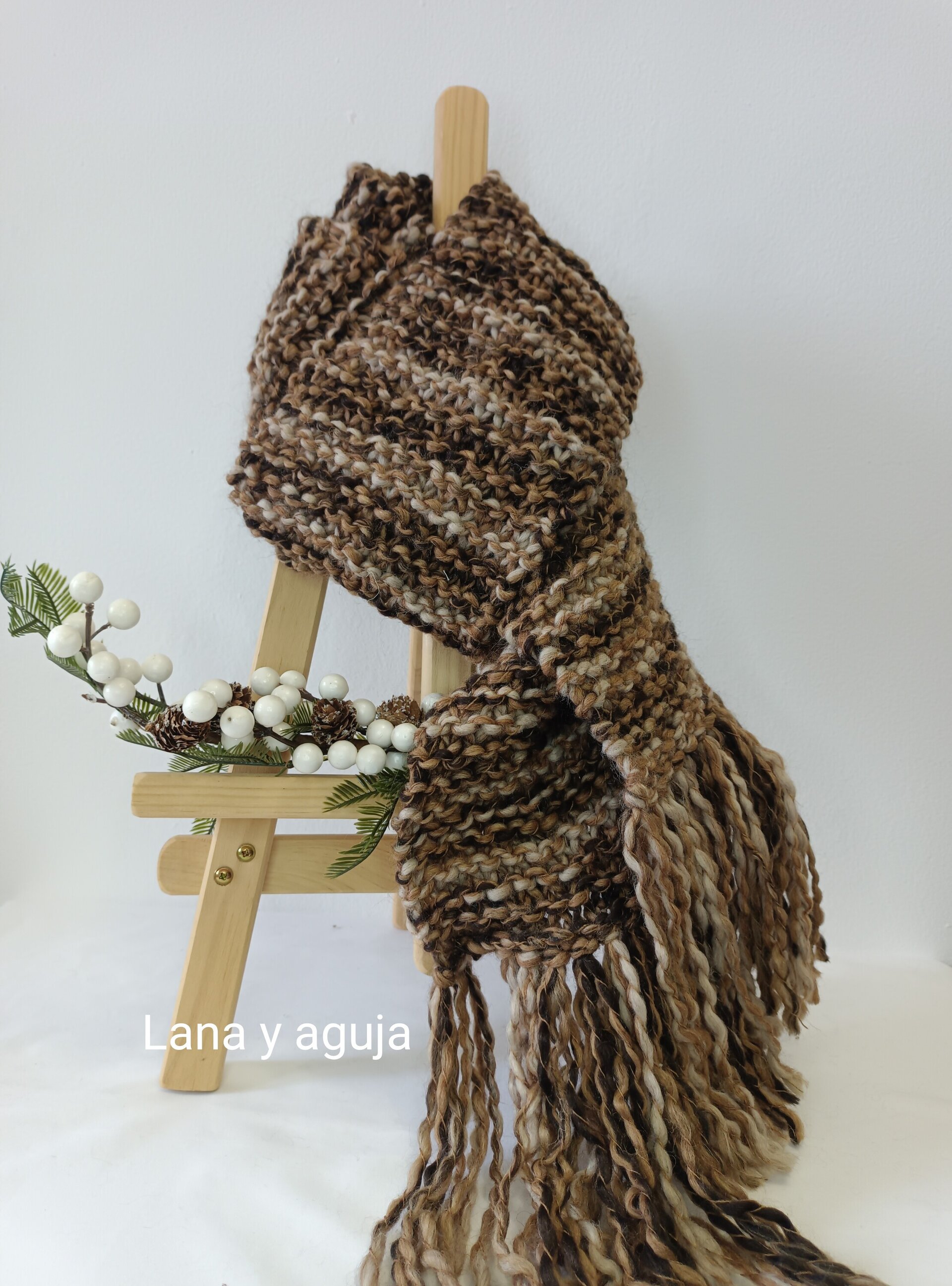 Bufanda de lana con flecos, tejido a mano, bufanda unisex. VARIOS COLORES - 6
