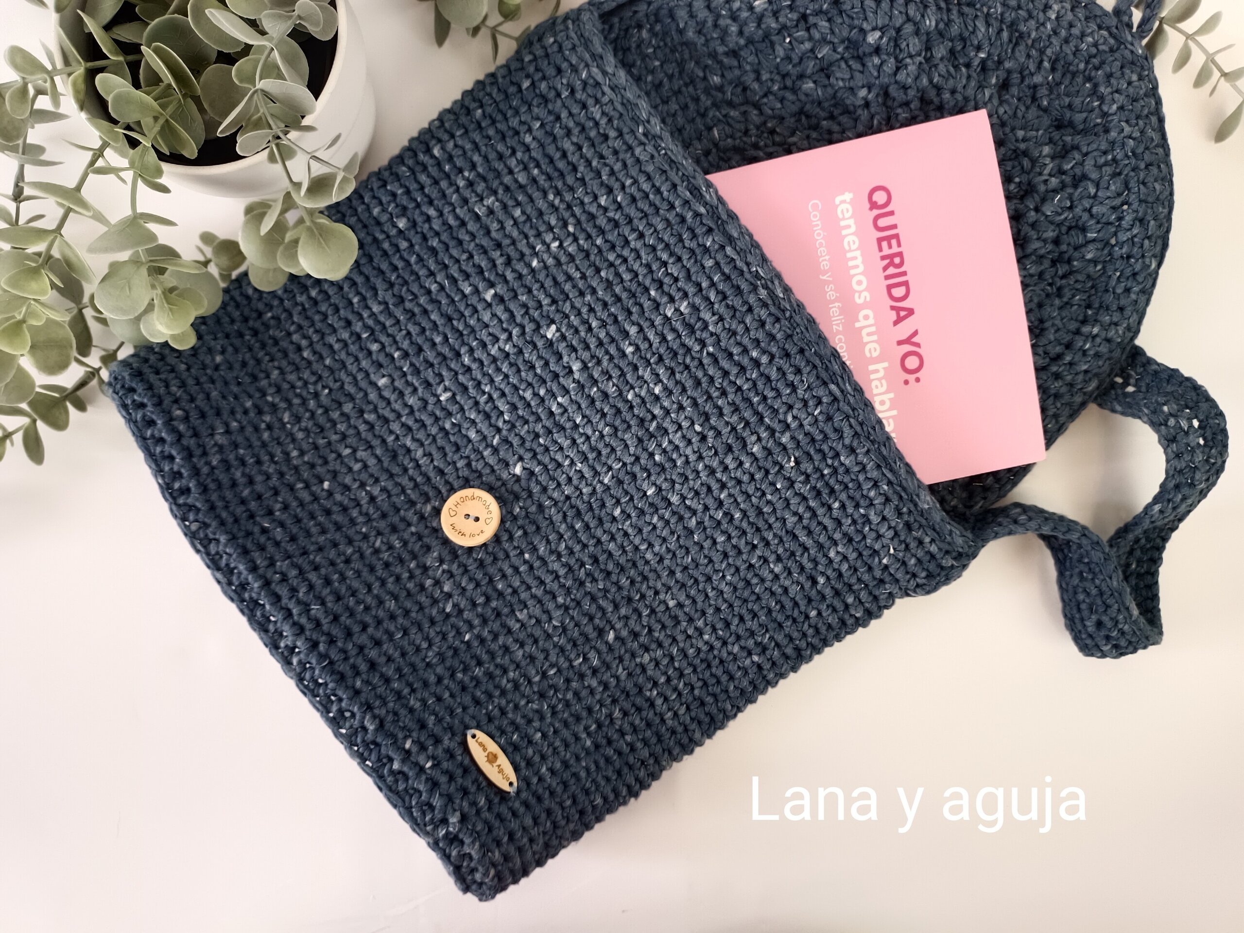 Bolso de crochet, bolso de colgar, tejido a mano, Bolso trapillo. - 4