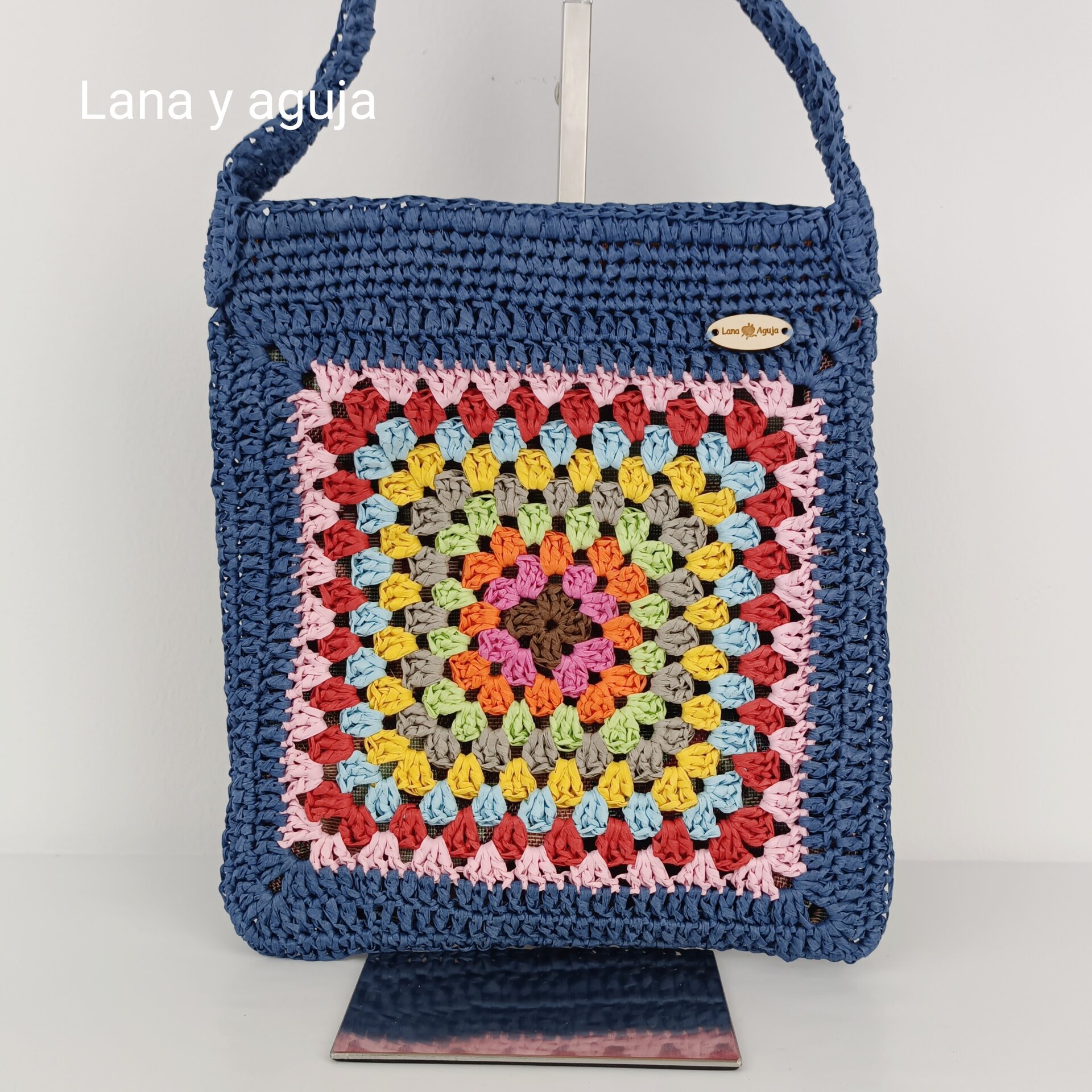 Bolso de granny, bolso de hombro, tejido con rafia muy ligero. - 4
