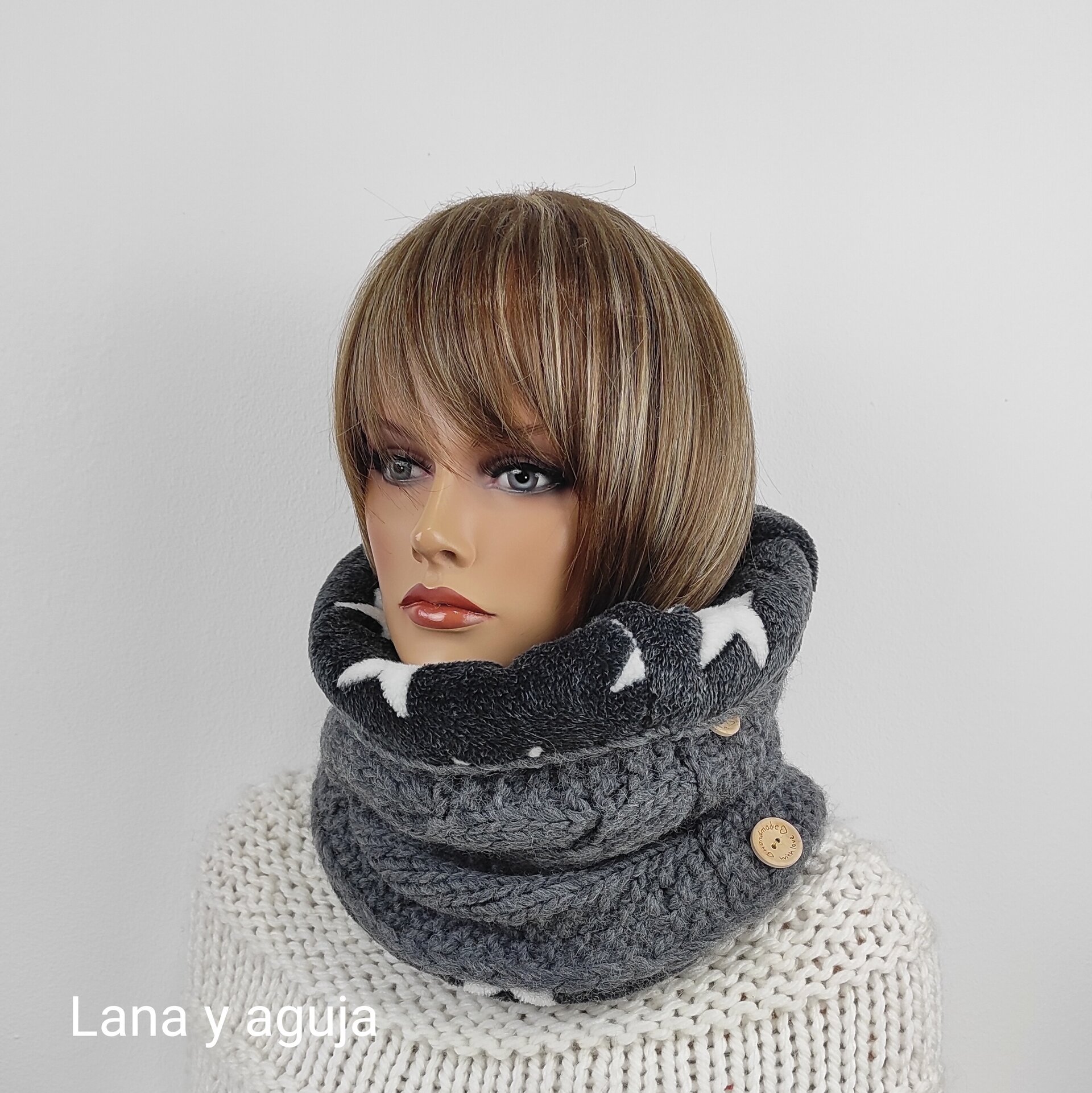 Cuello de lana forrado tejido a mano, bufanda de unisex. - 4
