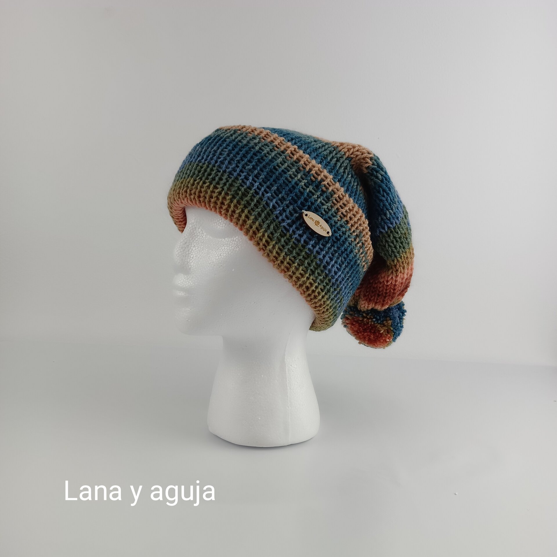 Gorro de lana largo, unisex, pompón, tejido doble. VARIOS COLORES - 7