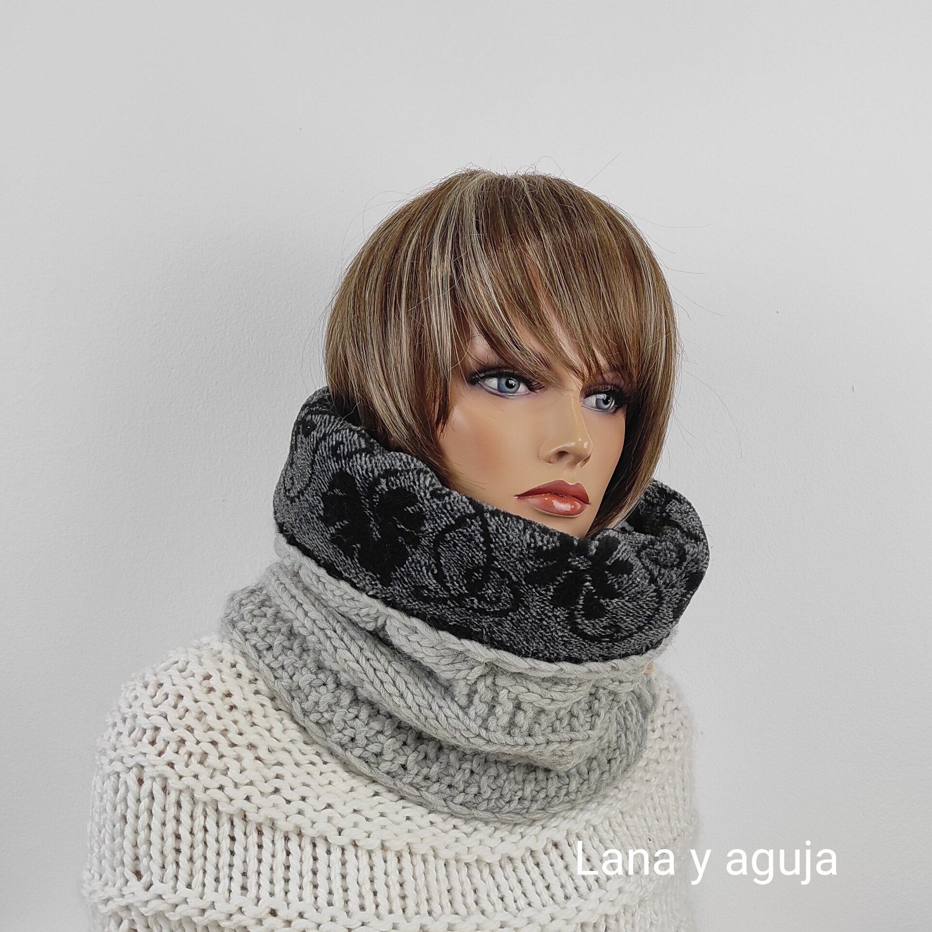Cuello de lana forrado tejido a mano, bufanda de unisex. - 4