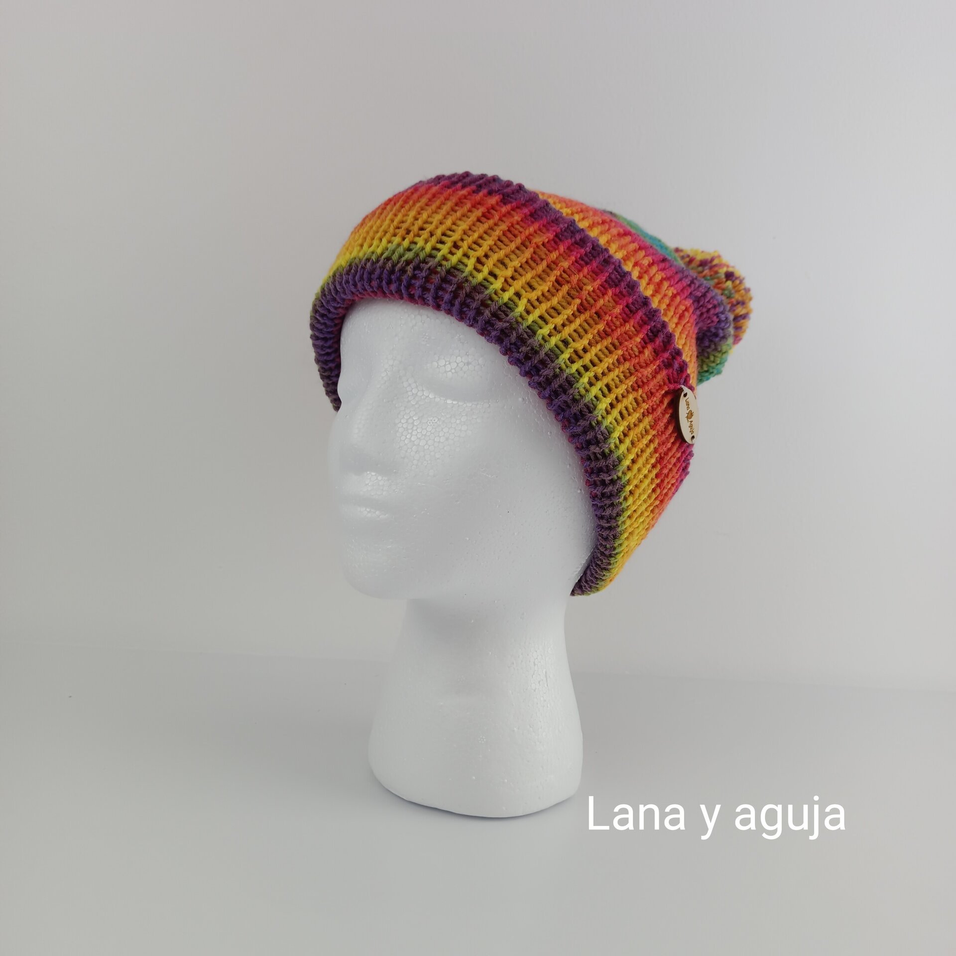 Gorro de lana largo, unisex, pompón, tejido doble. Duende - 2