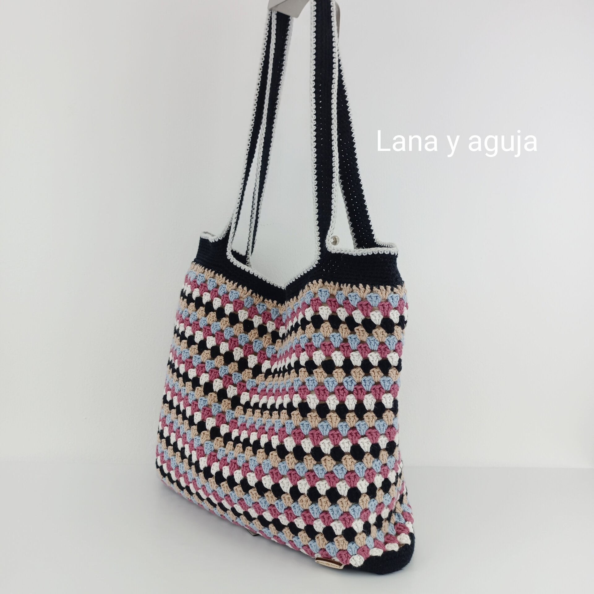 Bolso de crochet, bolso de asas, tejido a mano, Bolso tote. - 2