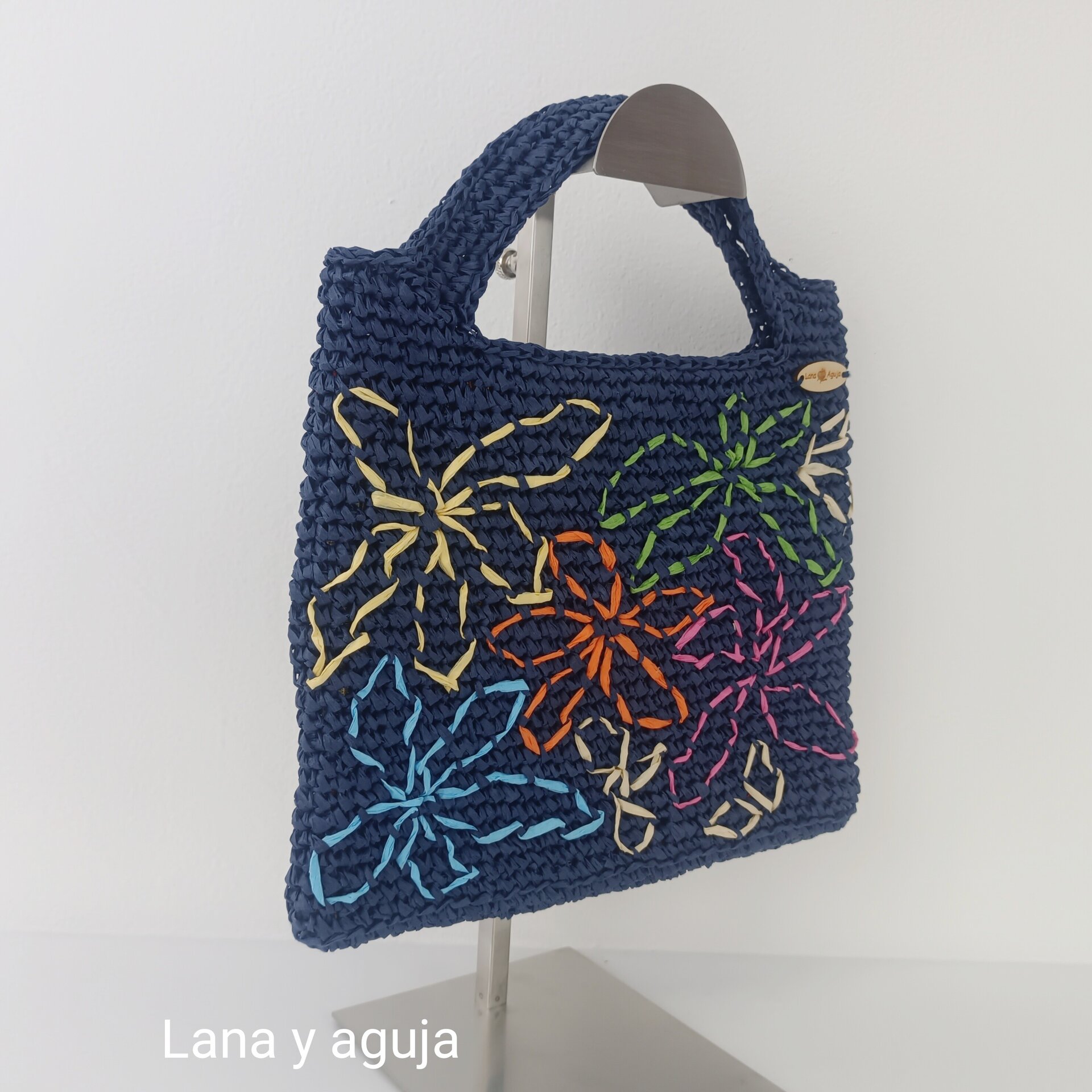 Mini bolso de crochet, rafia, tejido a mano, diseño original, VARIOS COLORES - 4
