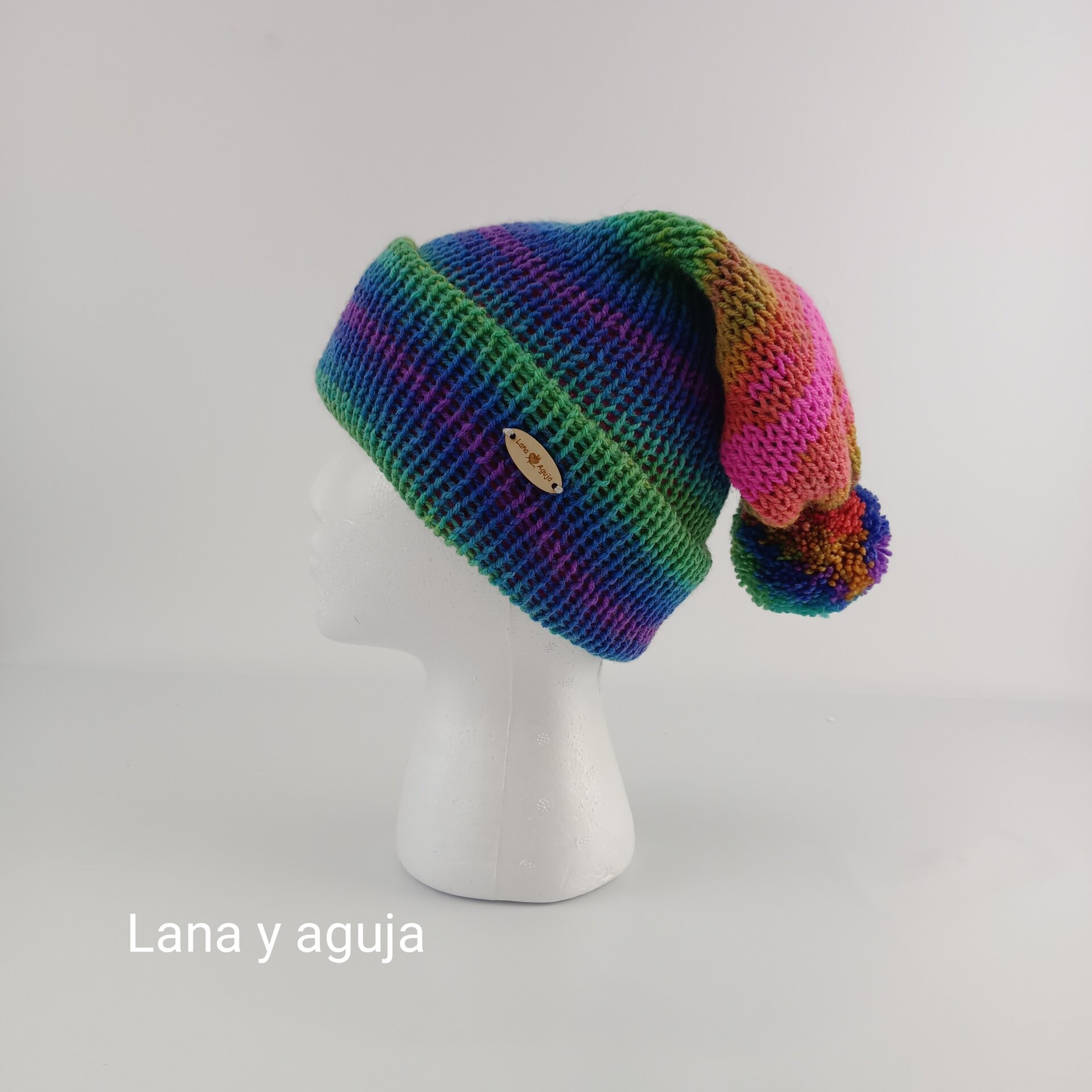 Gorro de lana largo, unisex, pompón, tejido doble. VARIOS COLORES - 6
