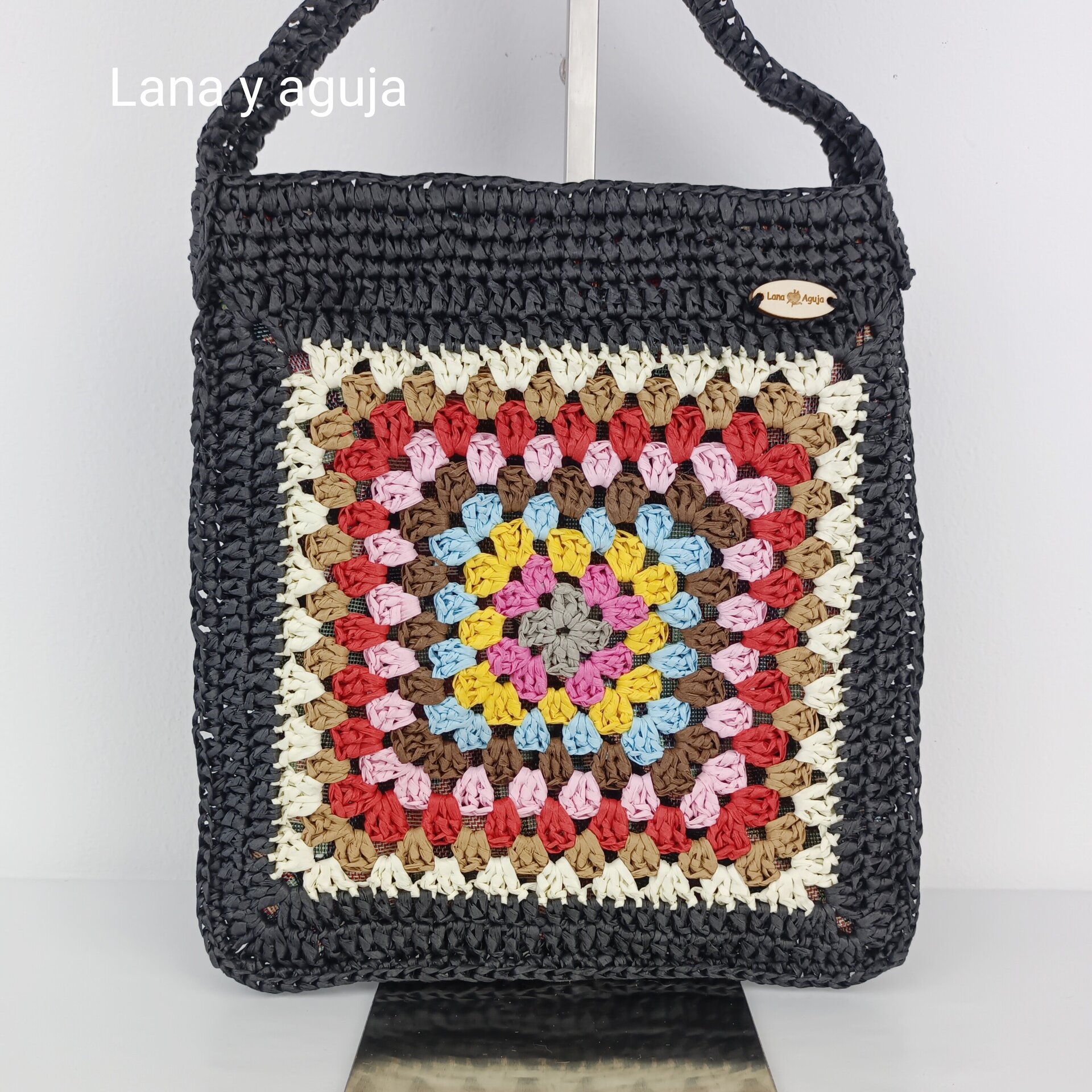 Bolso de granny, bolso de hombro, tejido con rafia muy ligero. - 8