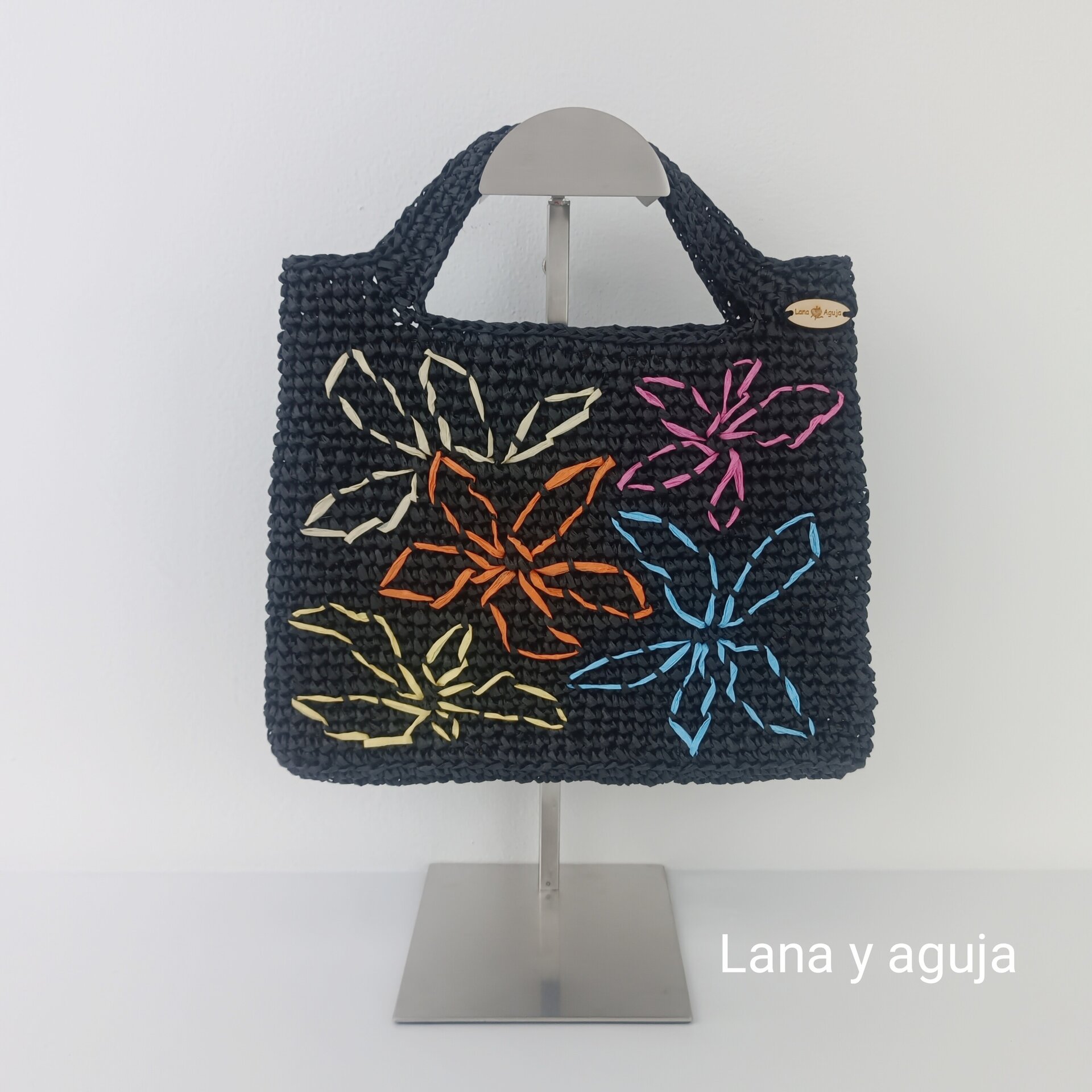 Mini bolso de crochet, rafia, tejido a mano, diseño original, VARIOS COLORES - 6