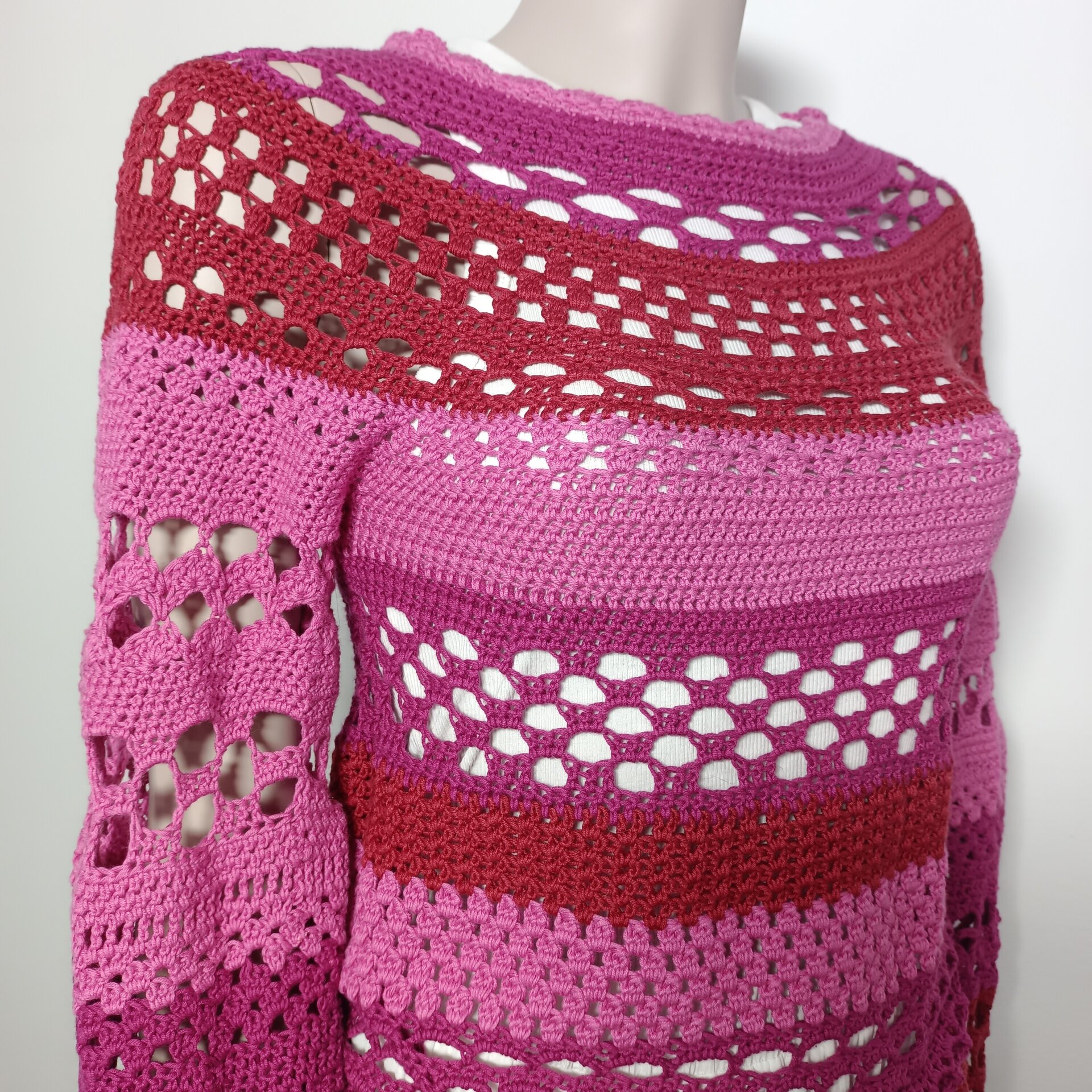 Jersey de lana, Talla XS, suerte  corto de algodón, tejido a crochet - 7