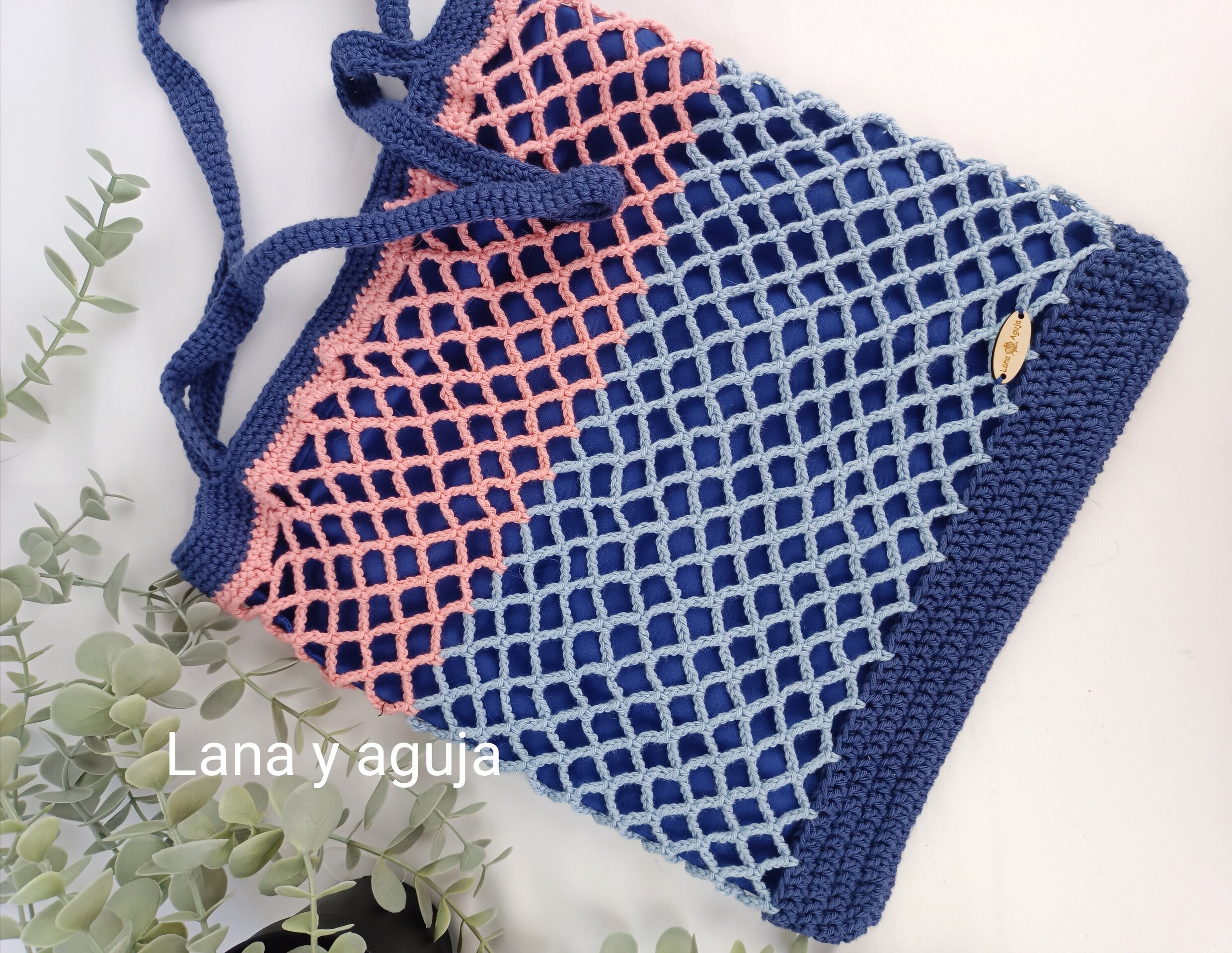Bolso de crochet, bolso de hombro, tejido a mano, diseño de red - 2