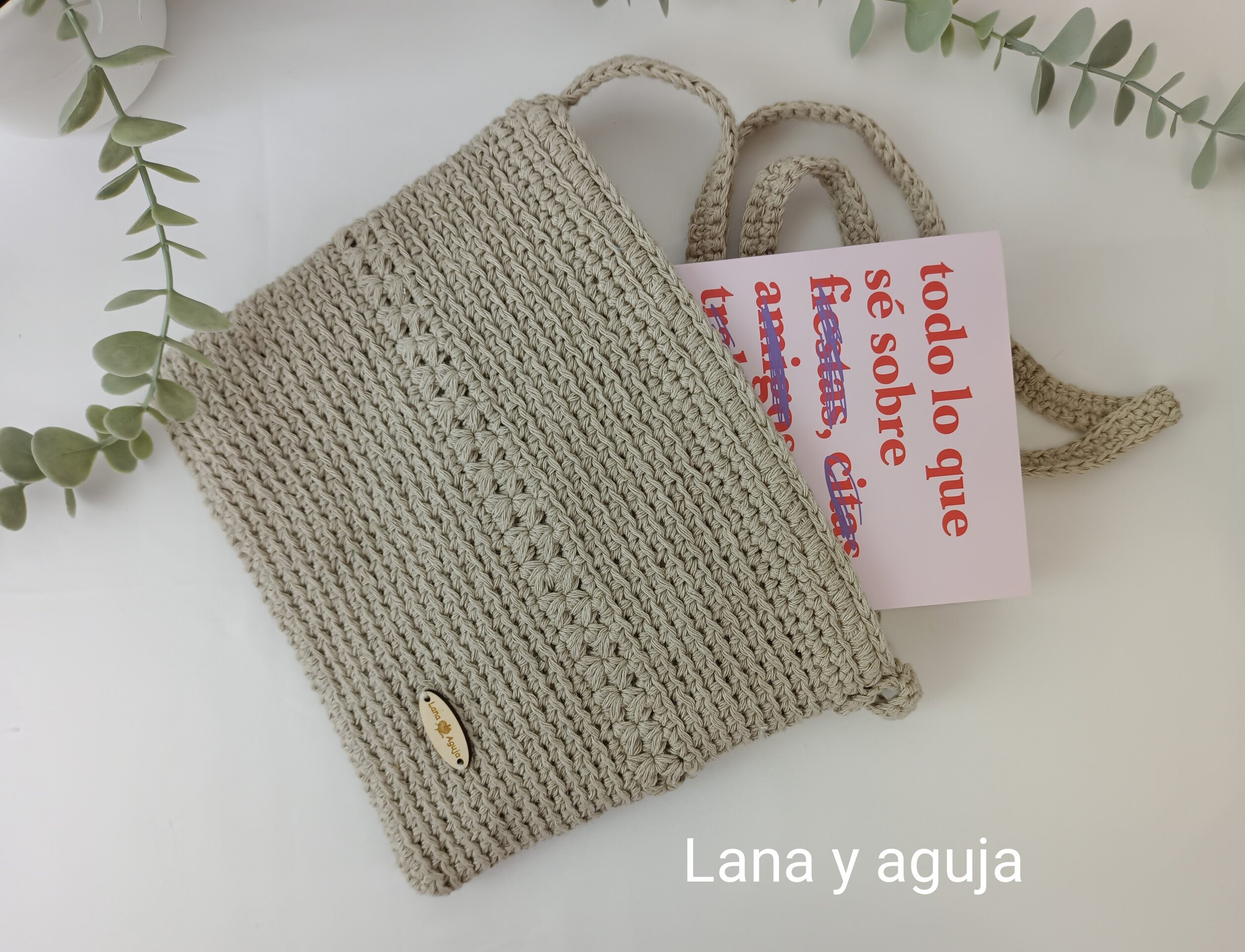 Bolso de crochet, bolso de hombro, tejido a mano, diseño original, beis. - 2