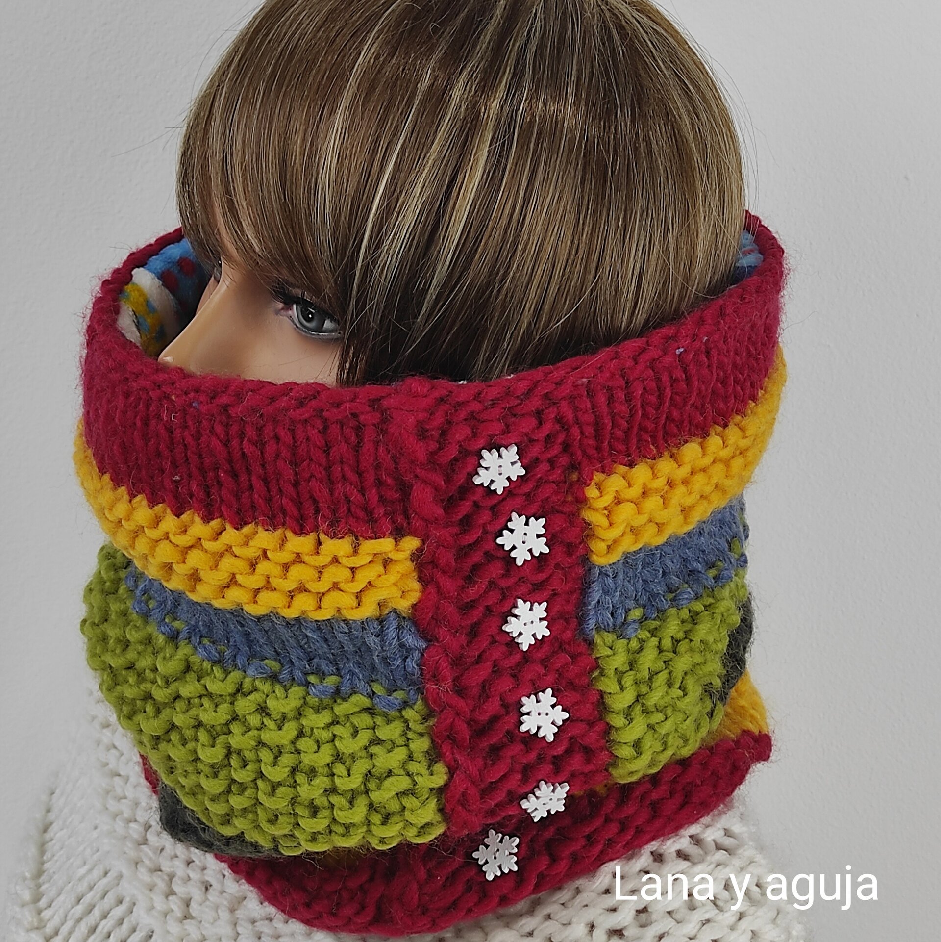 Cuello de lana forrado tejido a mano, bufanda de unisex. - 8