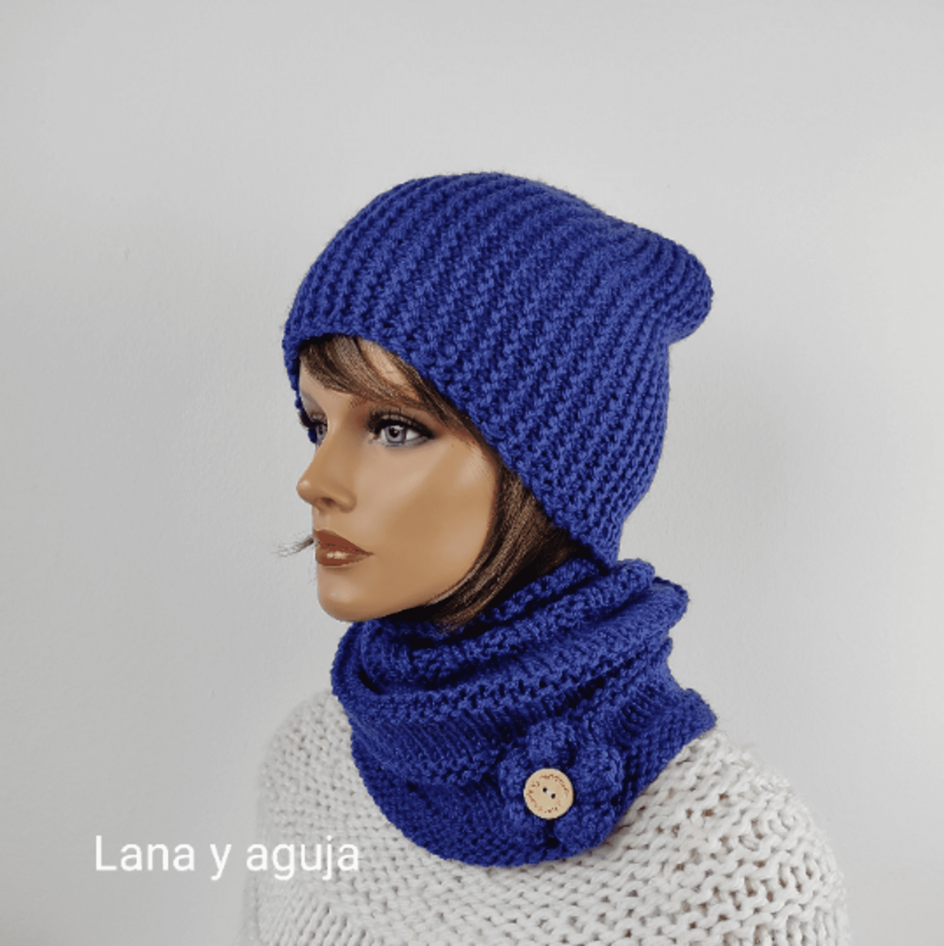 Conjunto de gorro y cuello de lana, tejido a mano. VARIOS COLORES. - 2