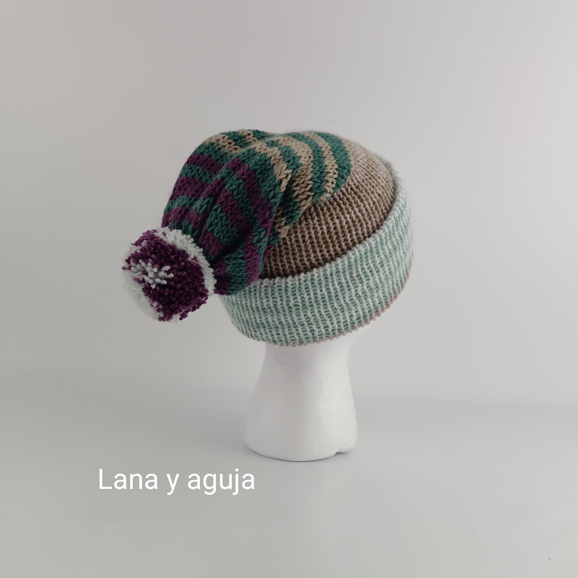 Gorro de lana largo, unisex, pompón, tejido doble. VARIOS COLORES - 2
