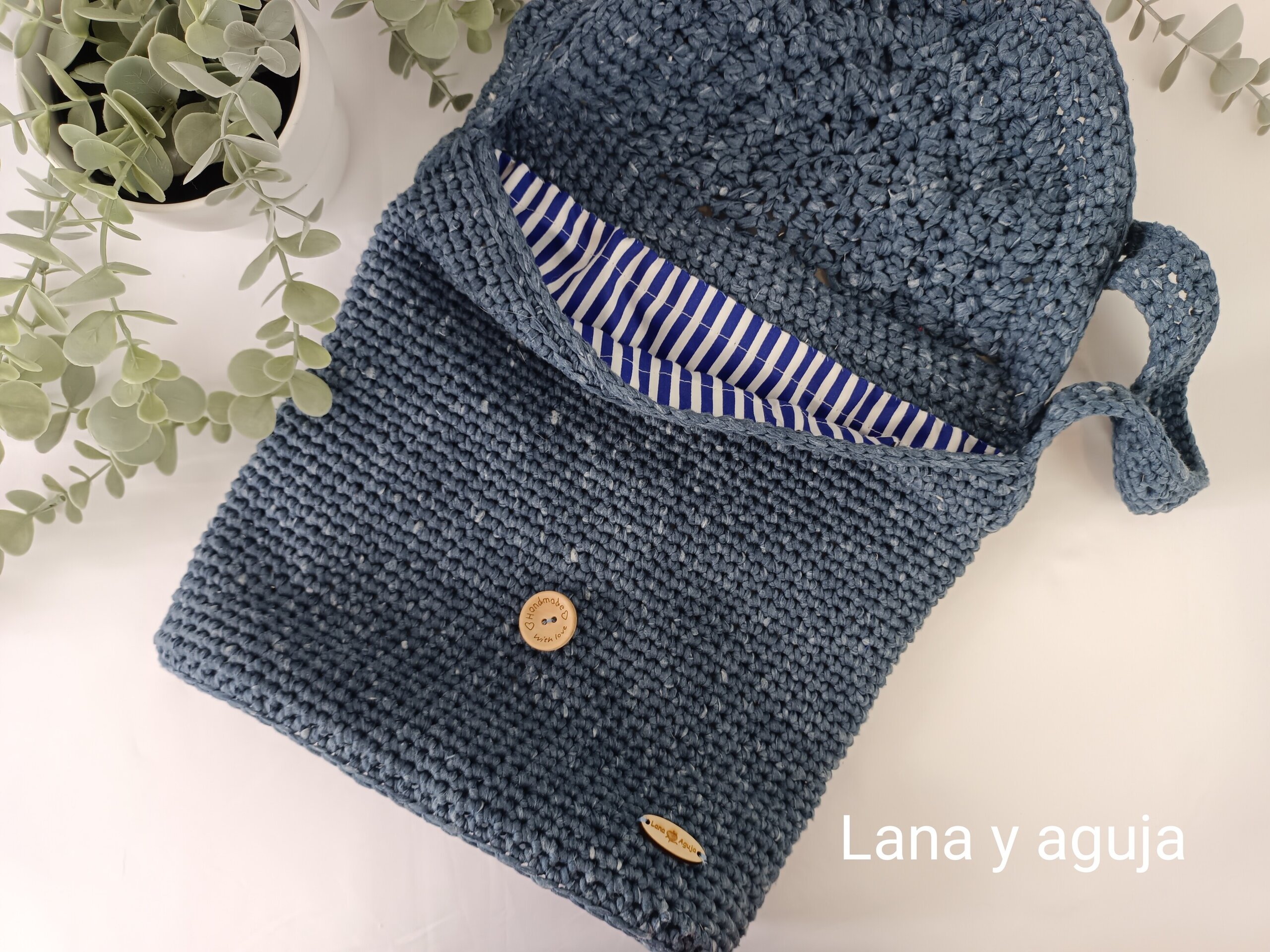 Bolso de crochet, bolso de colgar, tejido a mano, Bolso trapillo. - 3
