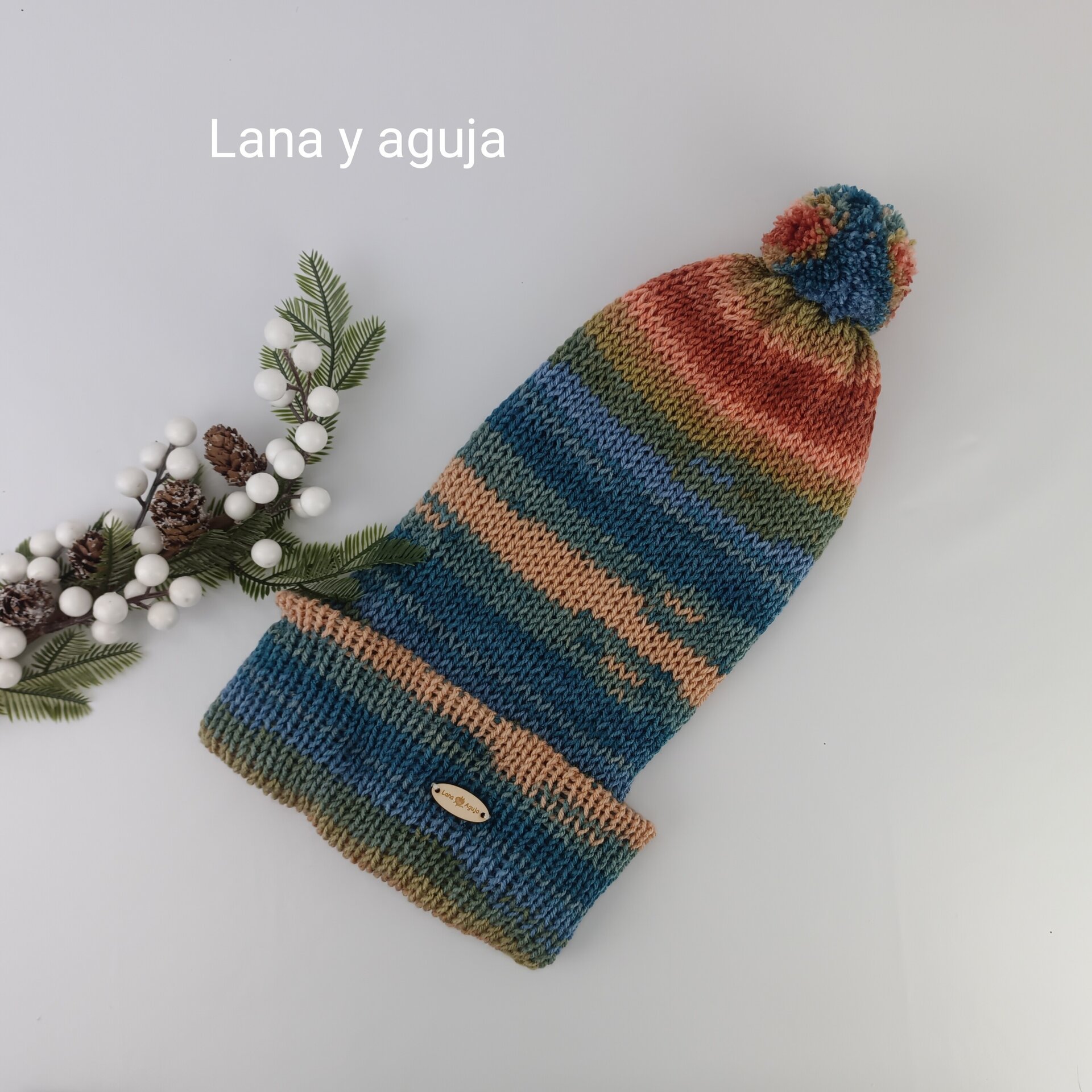 Gorro de lana largo, unisex, pompón, tejido doble. VARIOS COLORES - 9