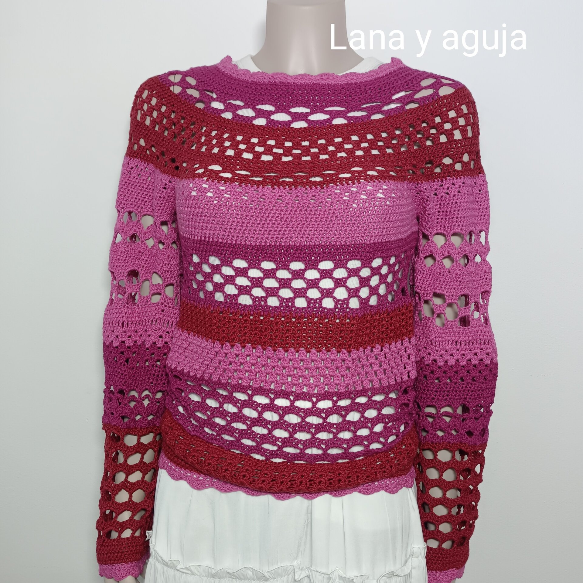 Jersey de lana, Talla XS, suerte  corto de algodón, tejido a crochet - 3