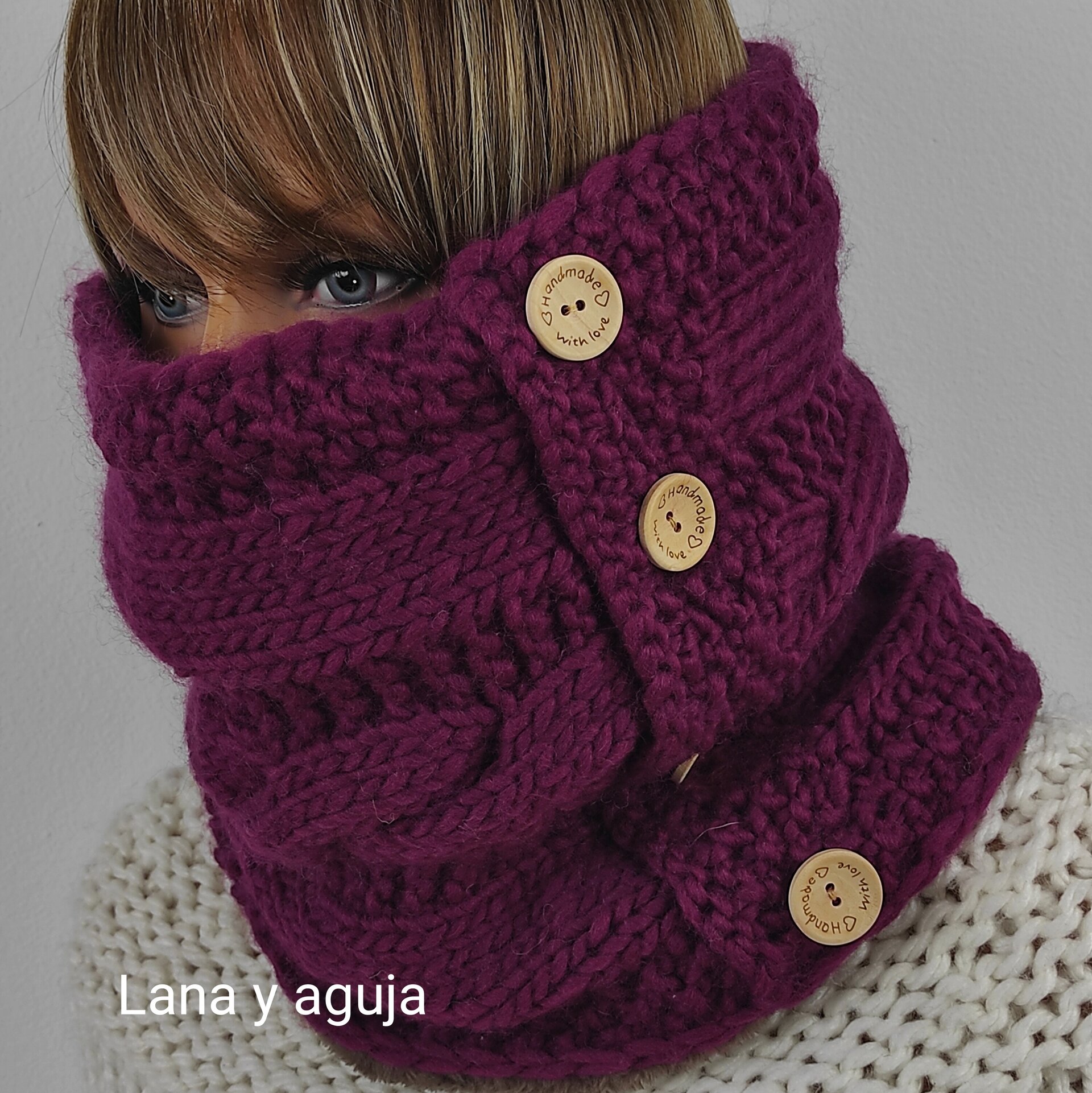 Cuello de lana forrado tejido a mano, bufanda de unisex. - 2