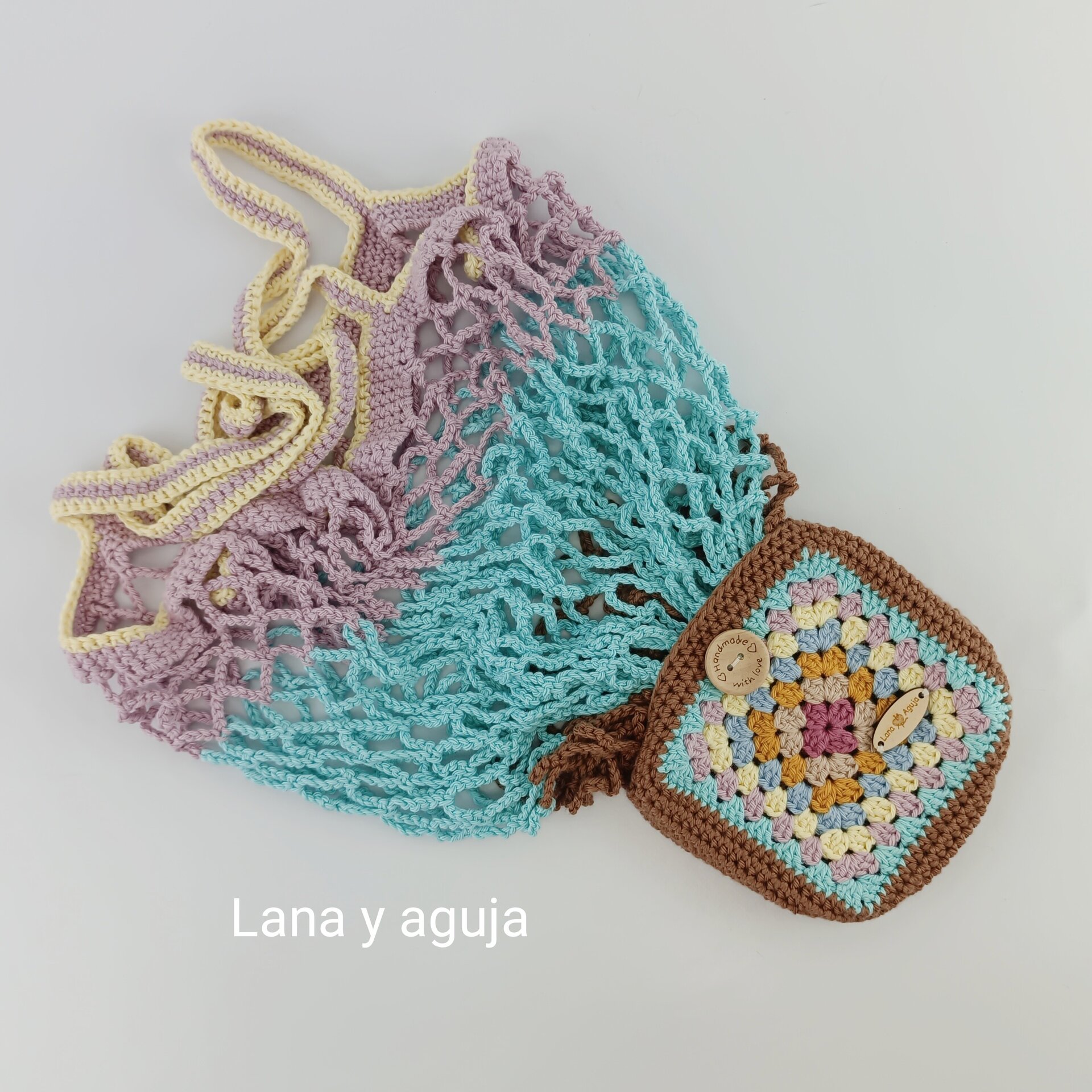 Bolsa de red tejida en crochet plegable - 7