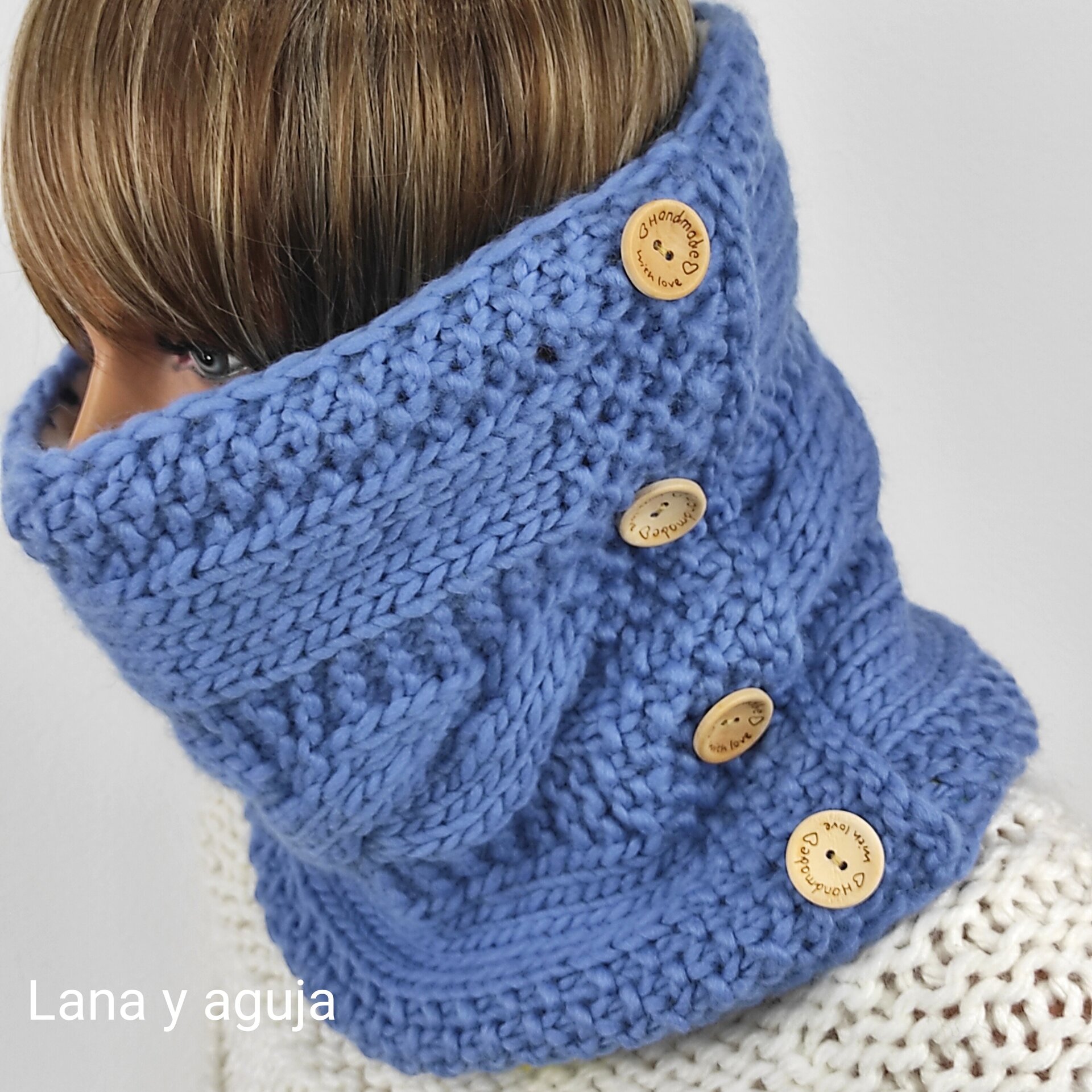 Cuello de lana forrado tejido a mano, bufanda de unisex. - 2