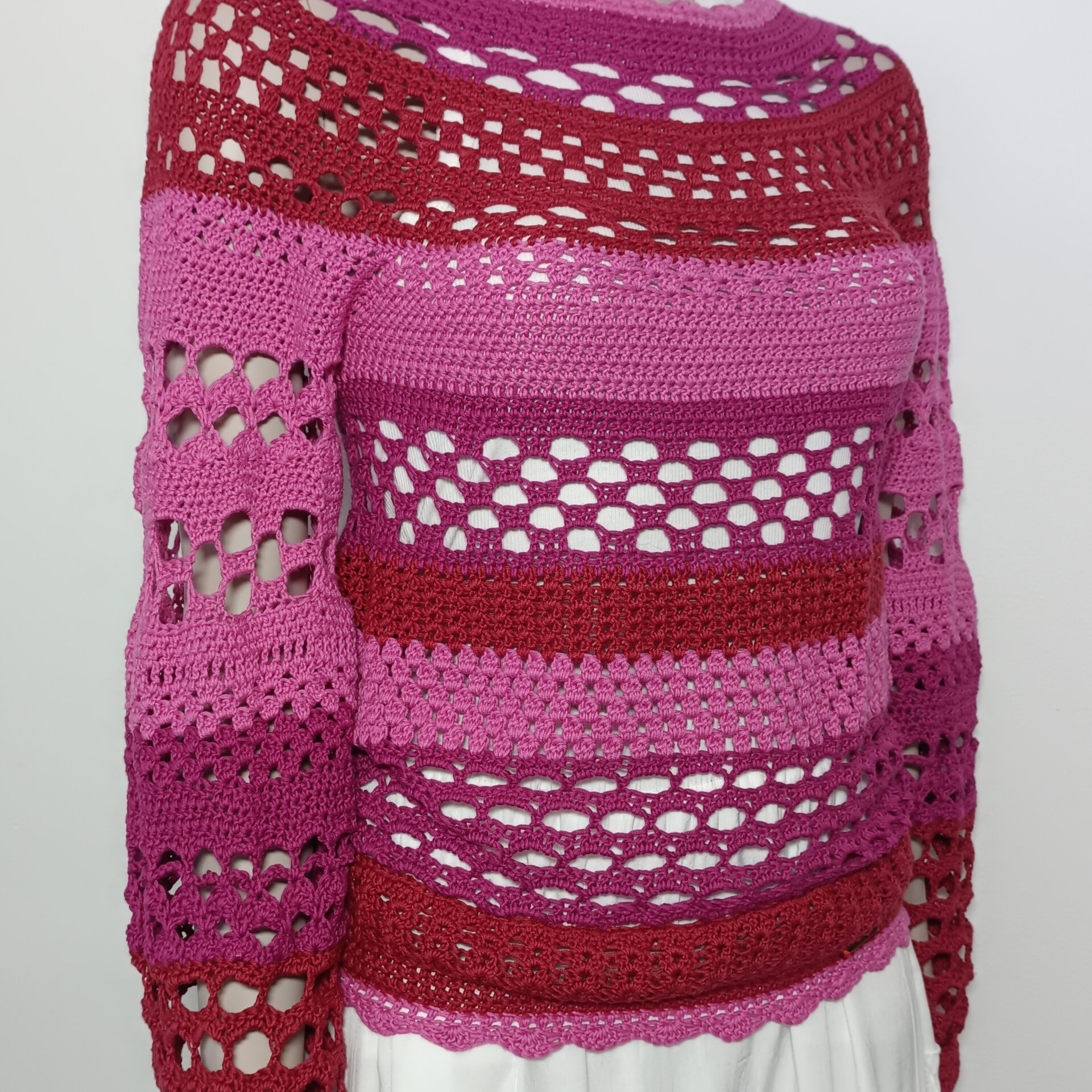Jersey de lana, Talla XS, suerte  corto de algodón, tejido a crochet - 4