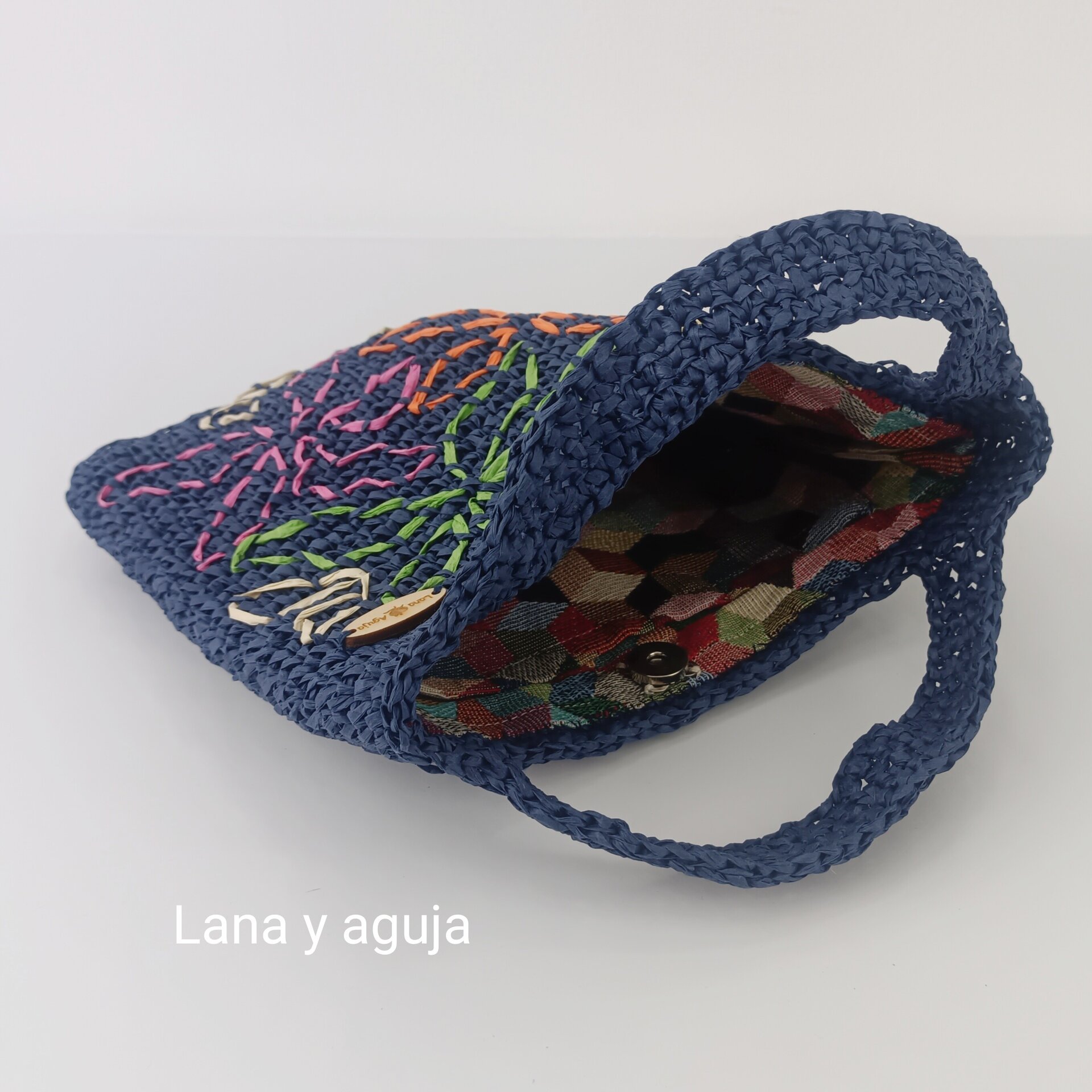 Mini bolso de crochet, rafia, tejido a mano, diseño original, VARIOS COLORES - 5