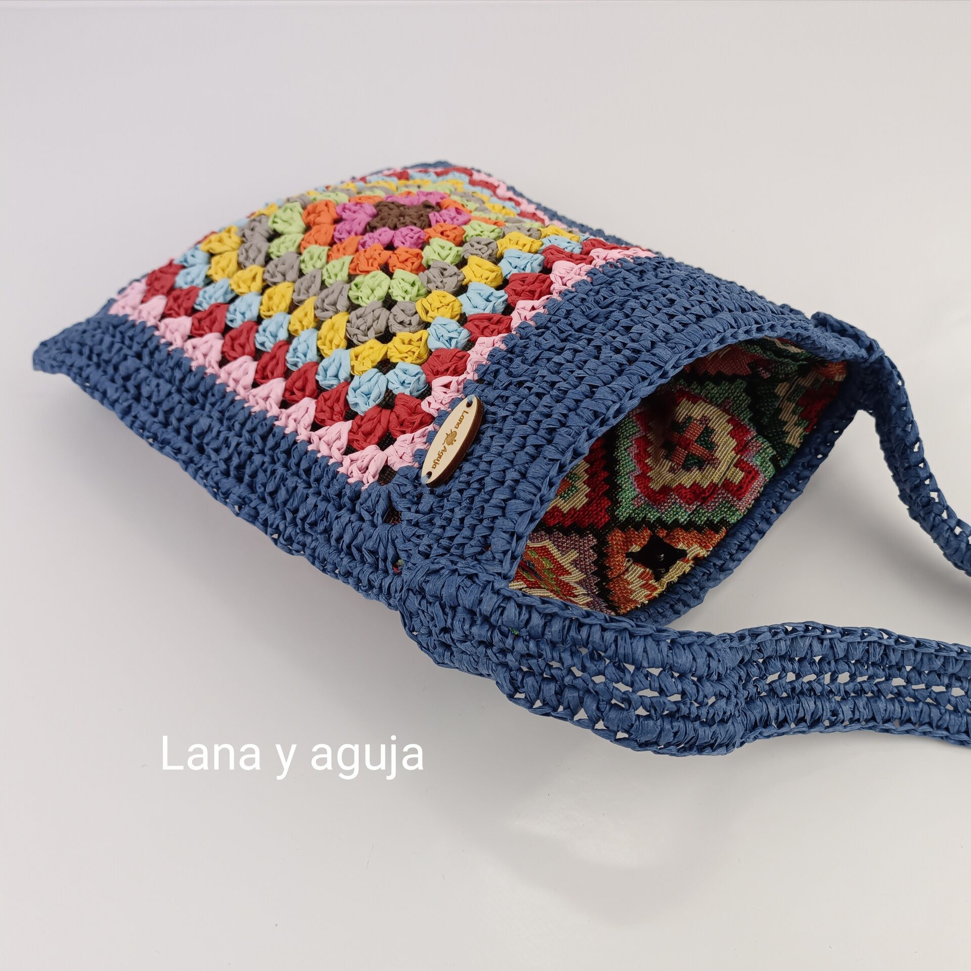 Bolso de granny, bolso de hombro, tejido con rafia muy ligero. - 5