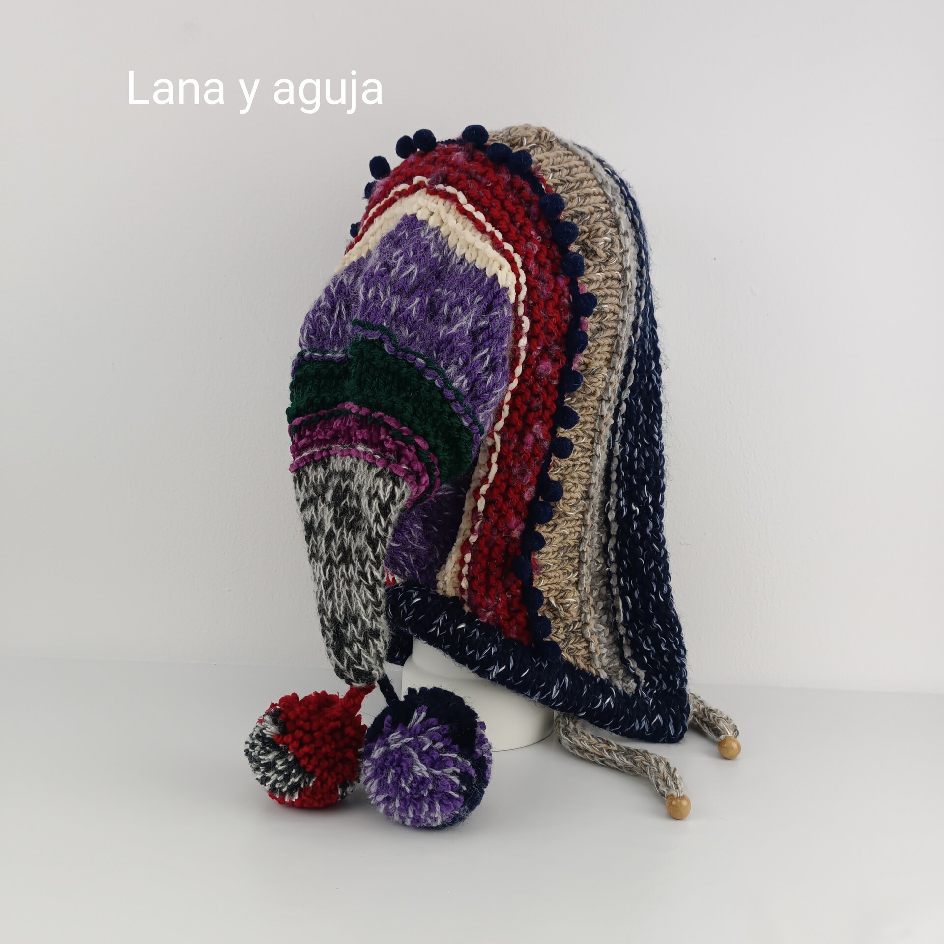 Gorro tejido invierno, gorro lana largo, gorro capucha, VARIOS COLORES. - 3