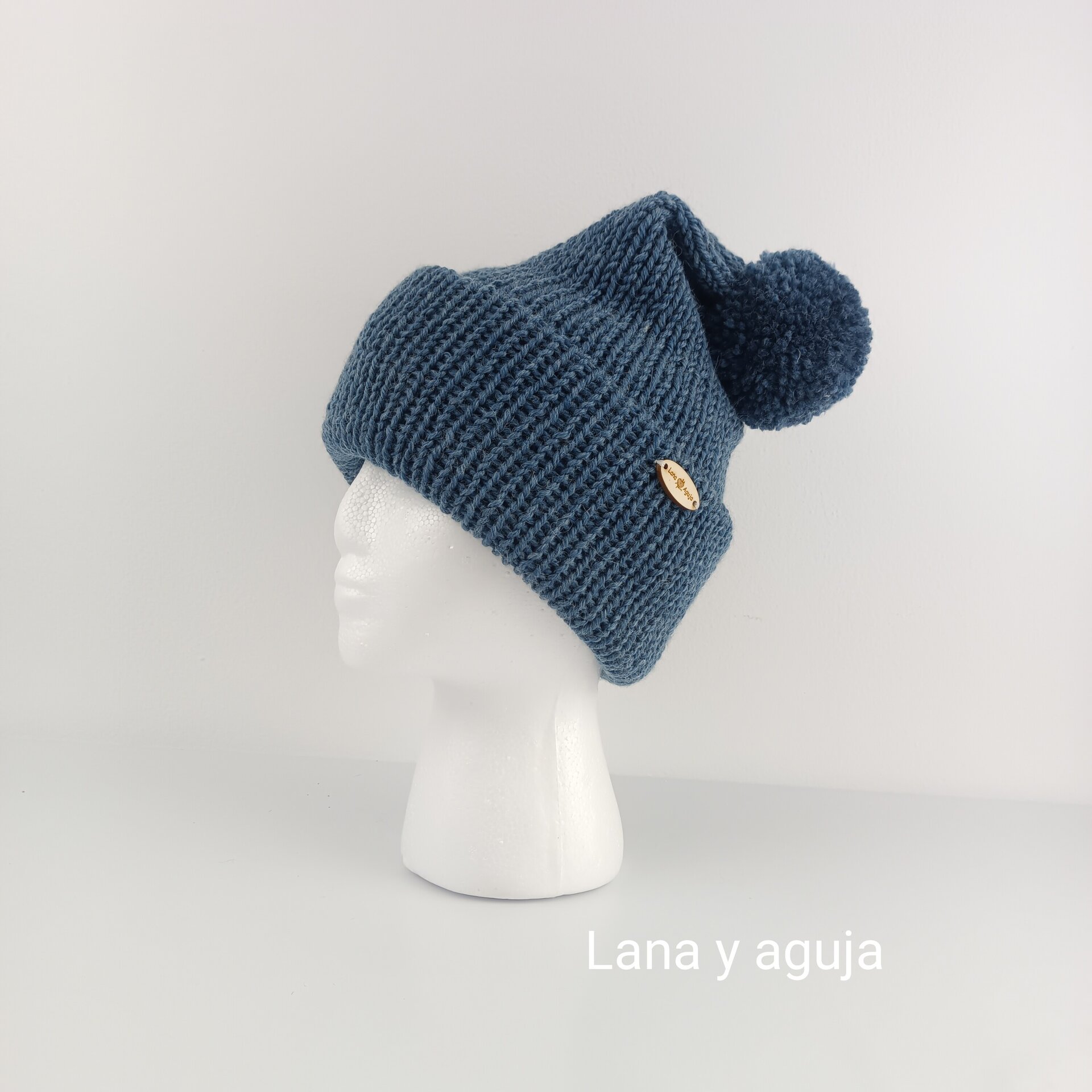 Gorro de lana, tejido a mano, gorro invierno con pompón. - 6