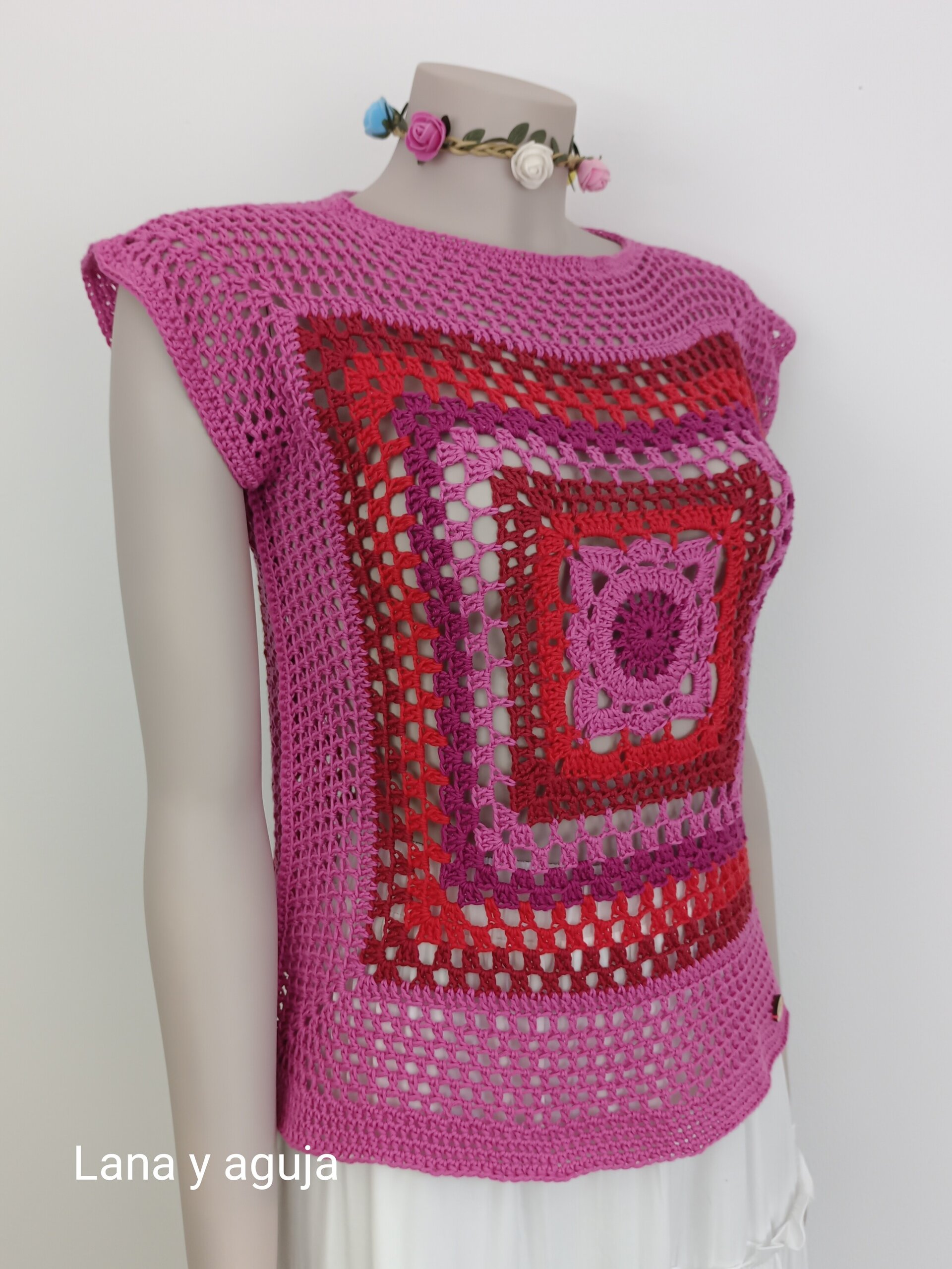 Top granny crochet, tejido a mano. Talla S-M. Algodón. - 3