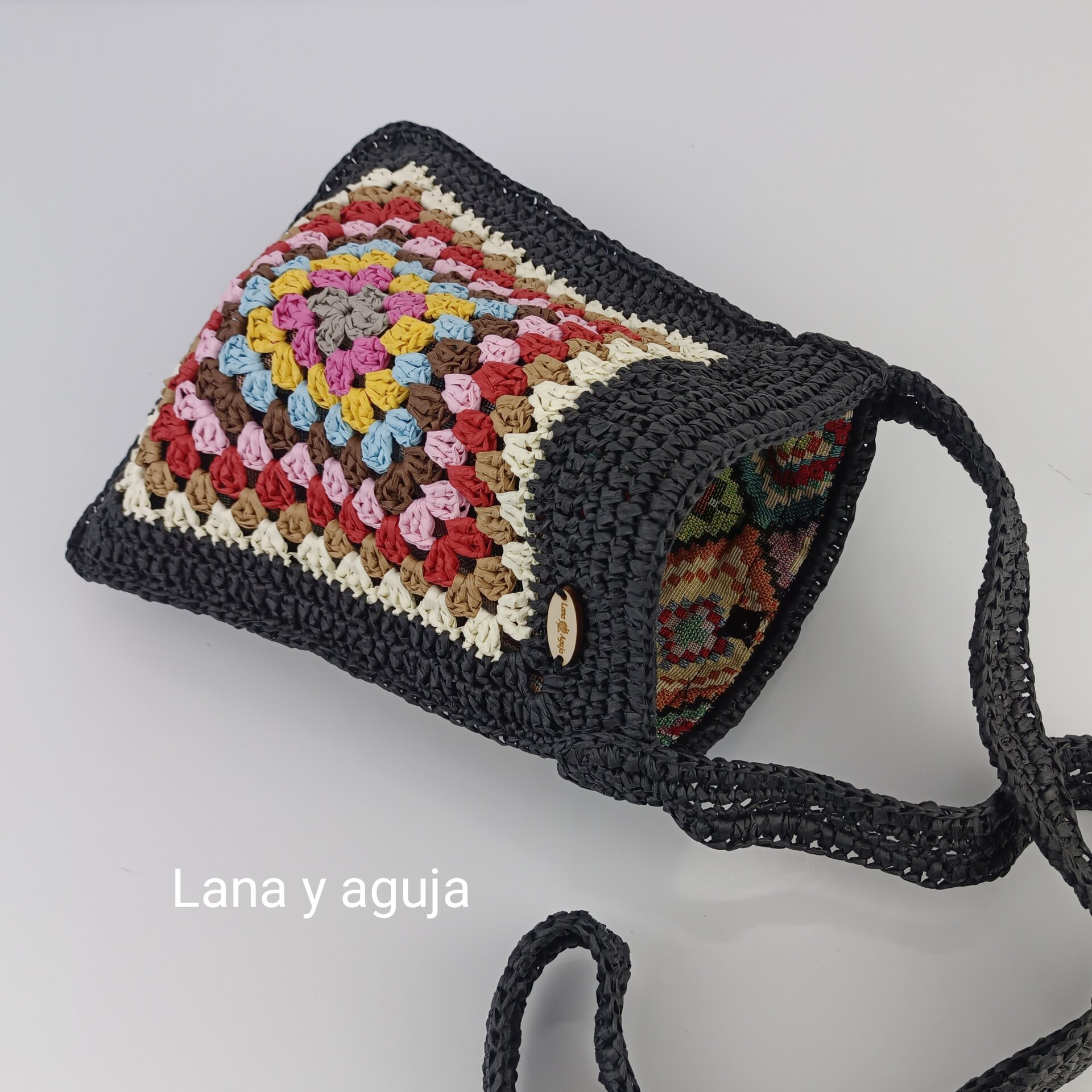 Bolso de granny, bolso de hombro, tejido con rafia muy ligero. - 9