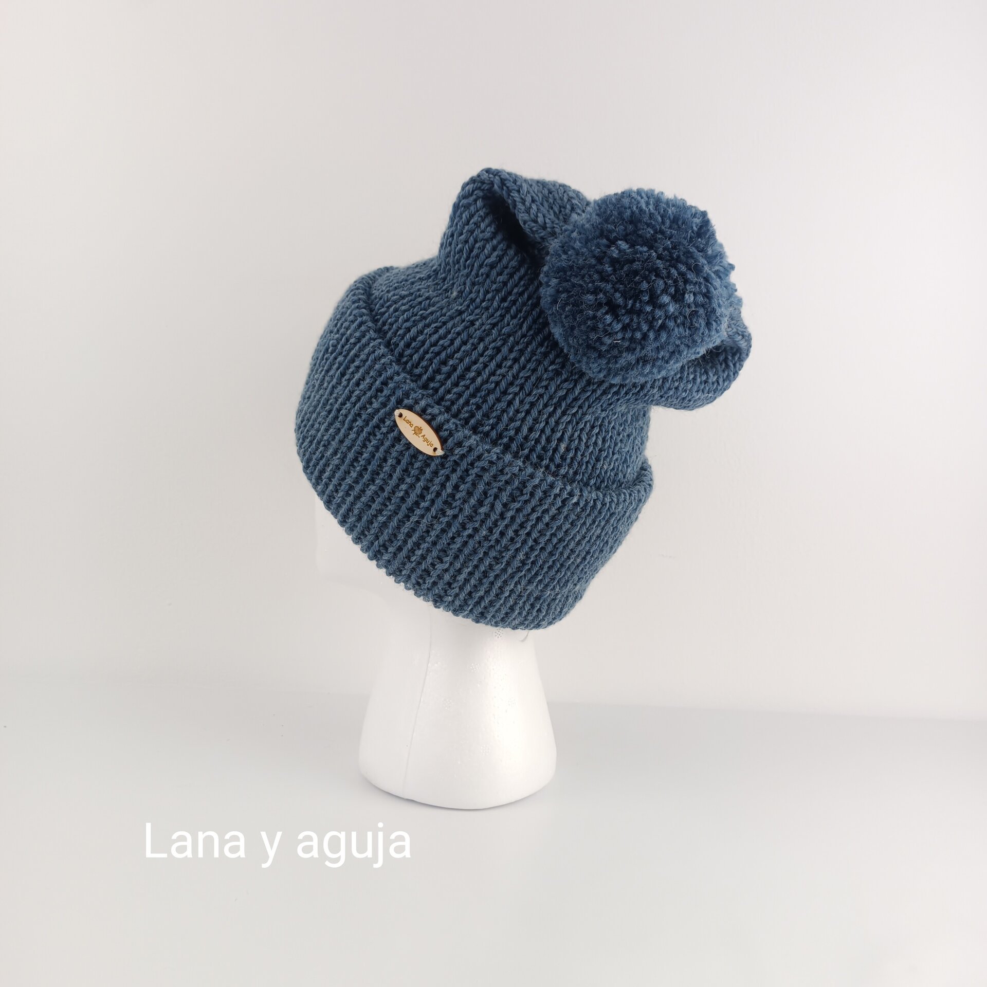 Gorro de lana, tejido a mano, gorro invierno con pompón. - 8