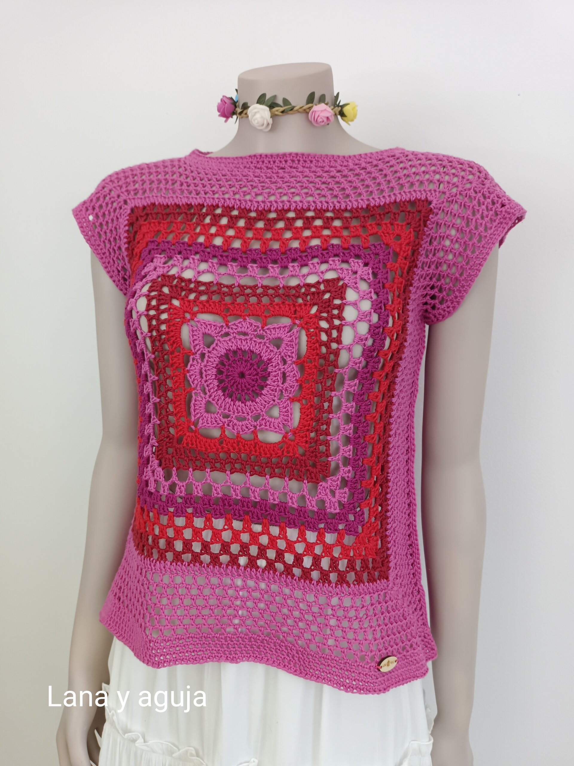 Top granny crochet, tejido a mano. Talla S-M. Algodón. - 4