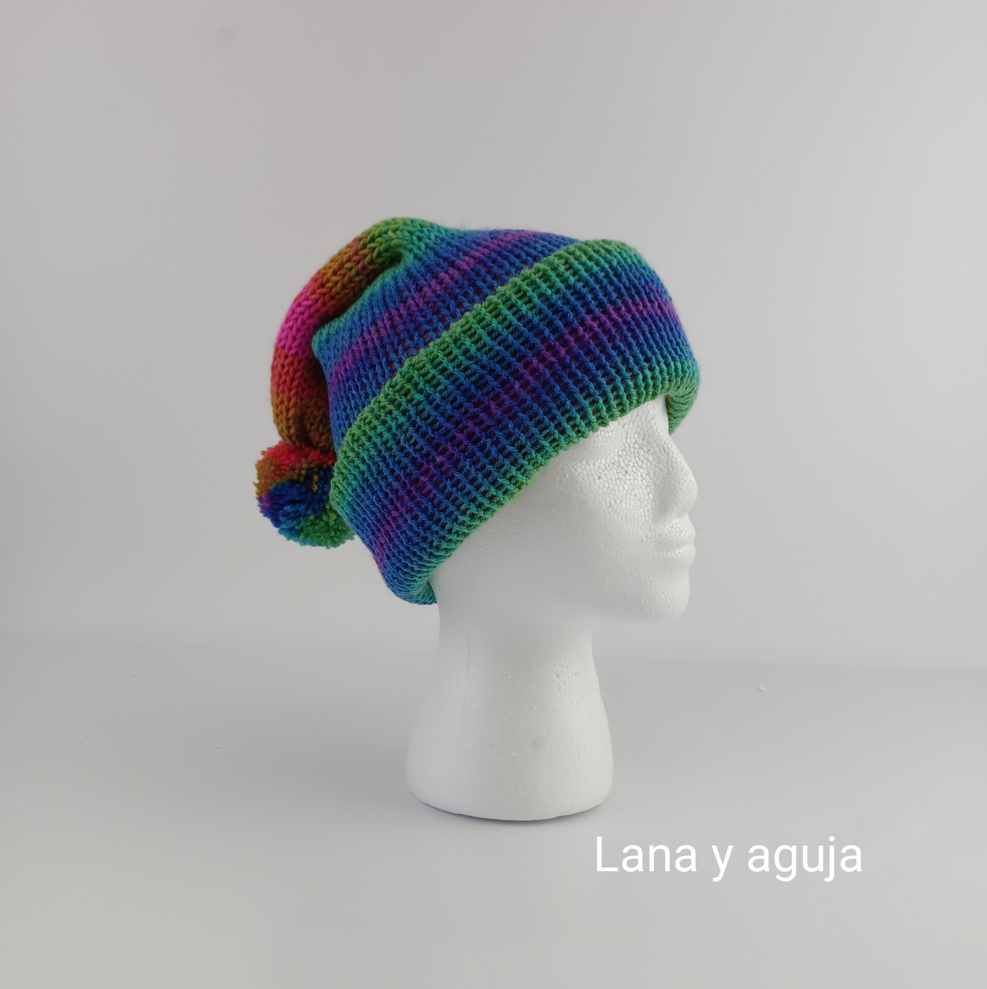 Gorro de lana largo, unisex, pompón, tejido doble. VARIOS COLORES - 7