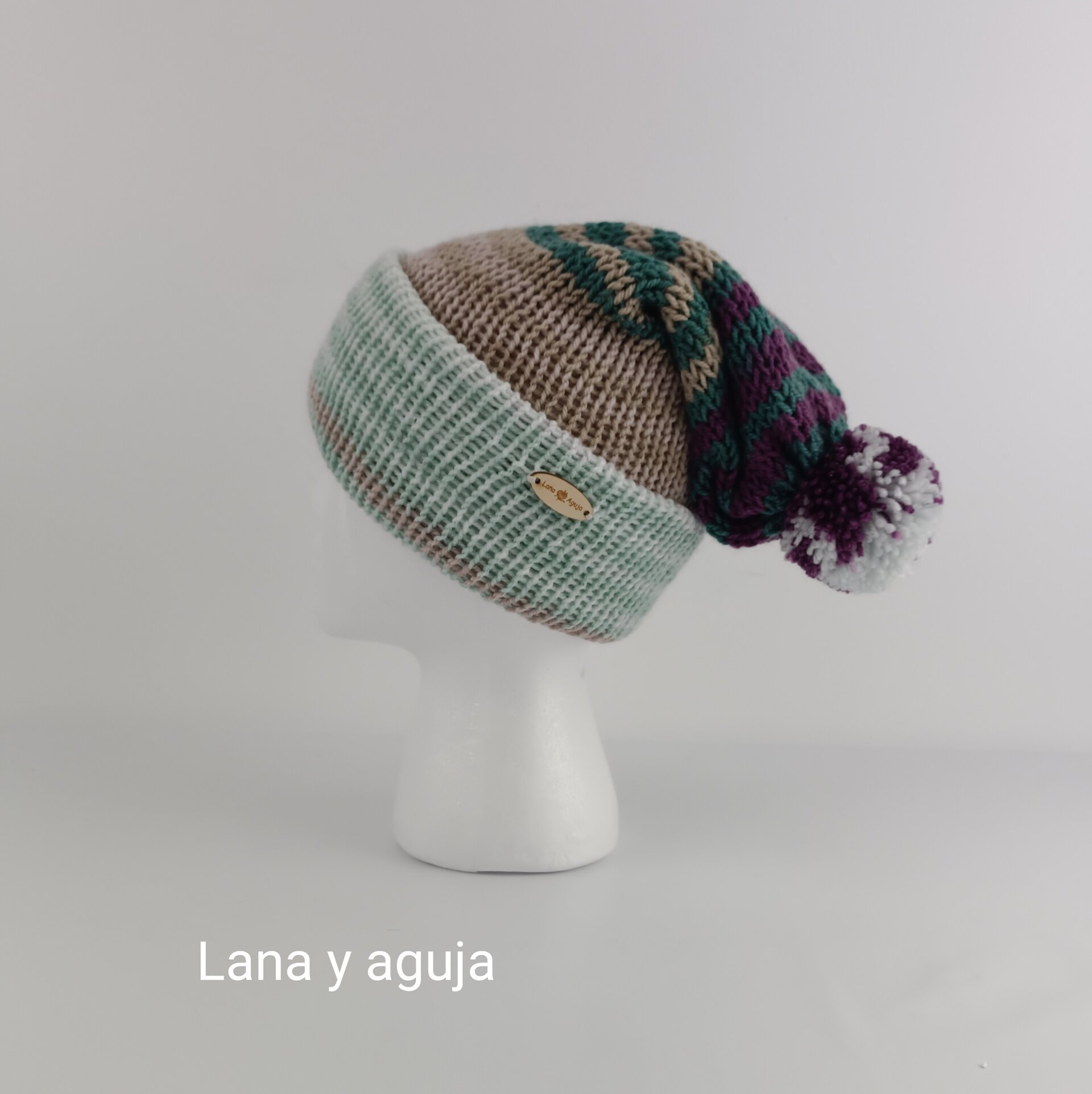 Gorro de lana largo, unisex, pompón, tejido doble. VARIOS COLORES - 4