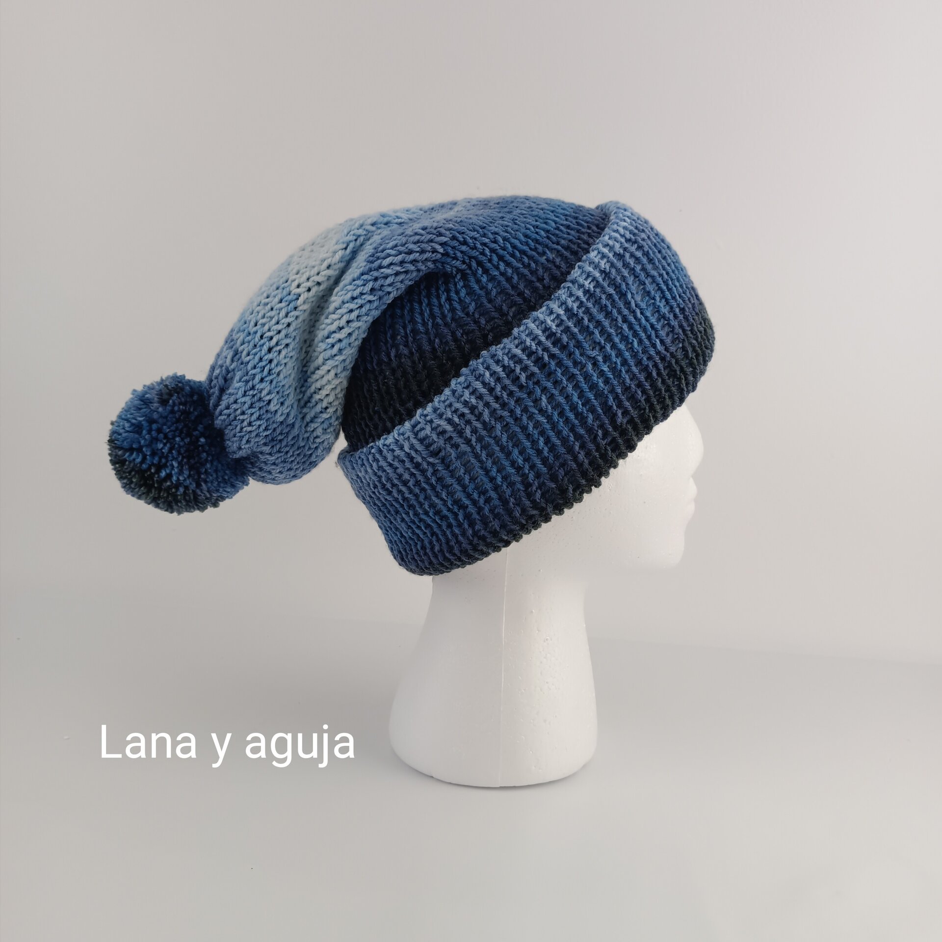 Gorro de lana largo, unisex, pompón, tejido doble. VARIOS COLORES - 4