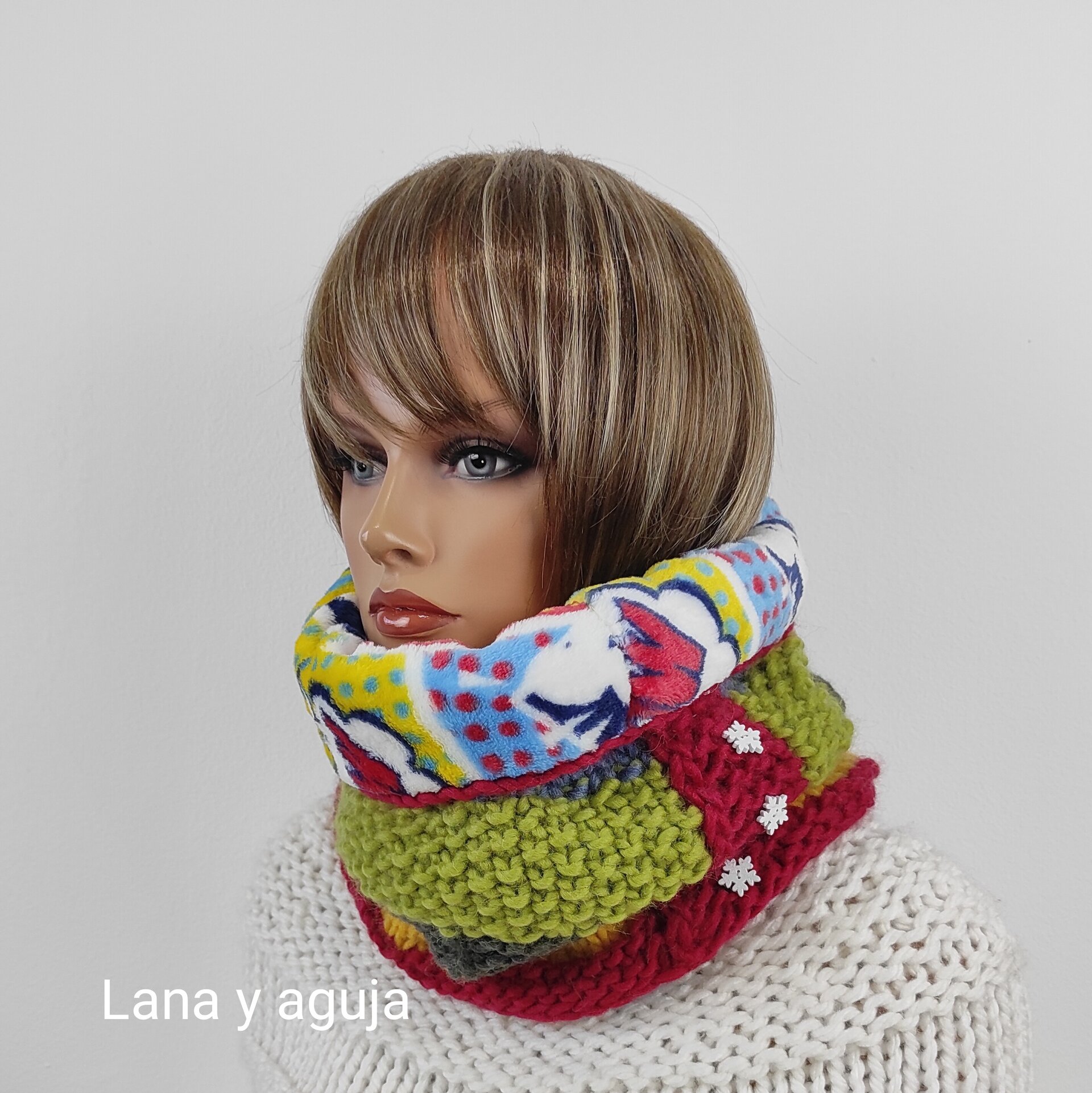 Cuello de lana forrado tejido a mano, bufanda de unisex. - 7