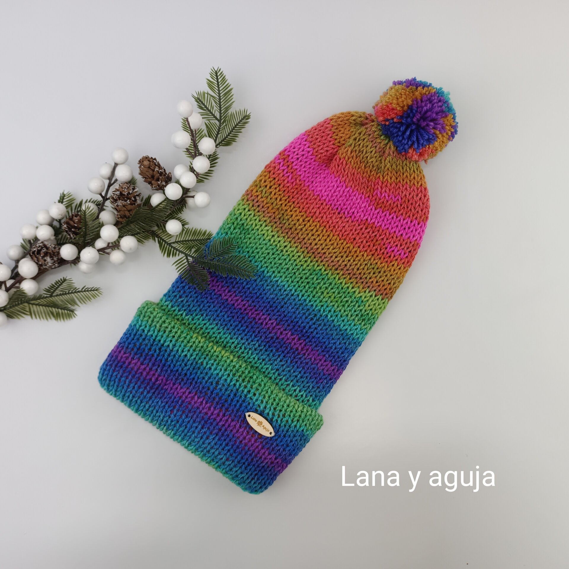 Gorro de lana largo, unisex, pompón, tejido doble. VARIOS COLORES - 9