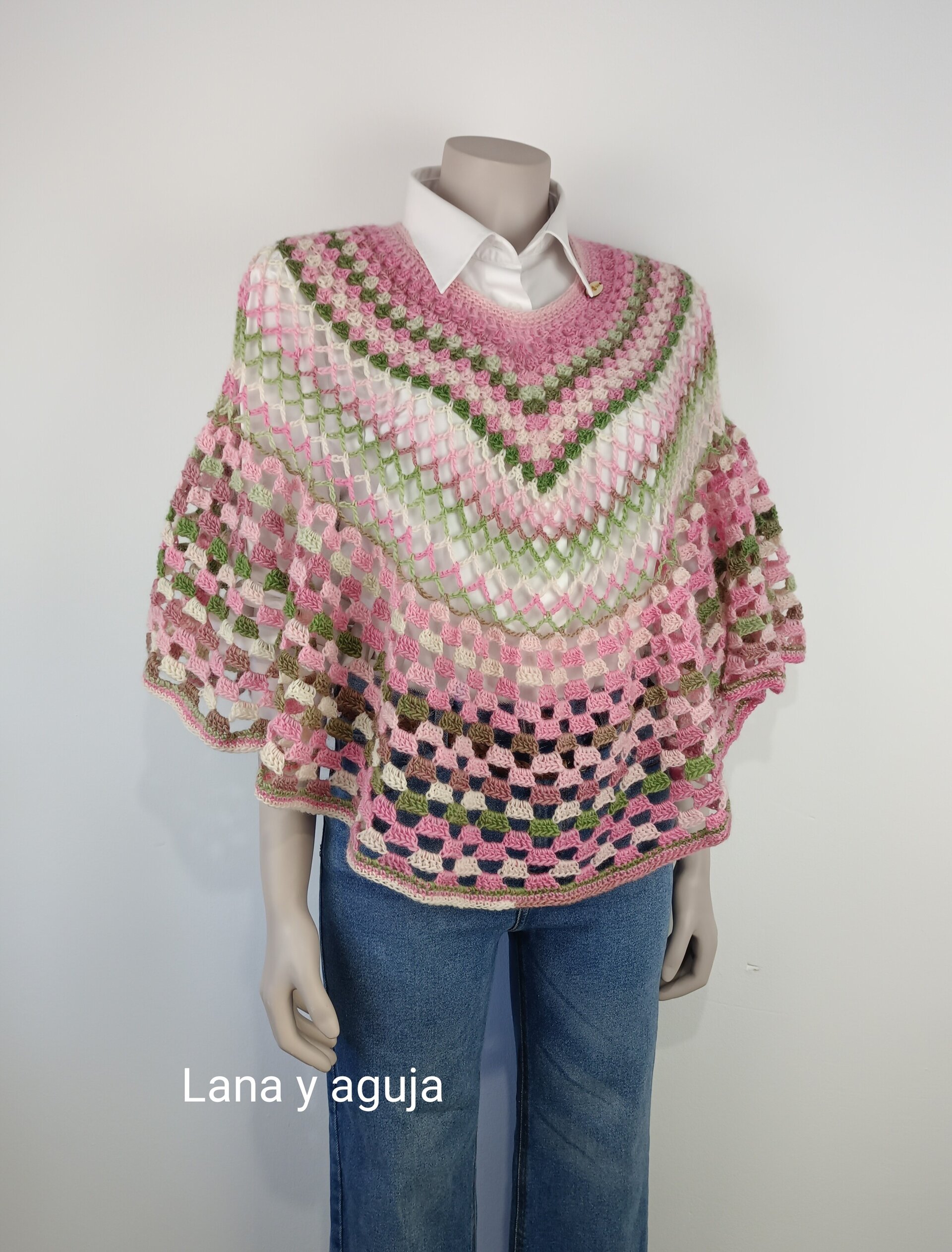 Poncho de crochet, TALLA M-L, capa para mujer, tejido a mano. VARIOS COLORES. - 5